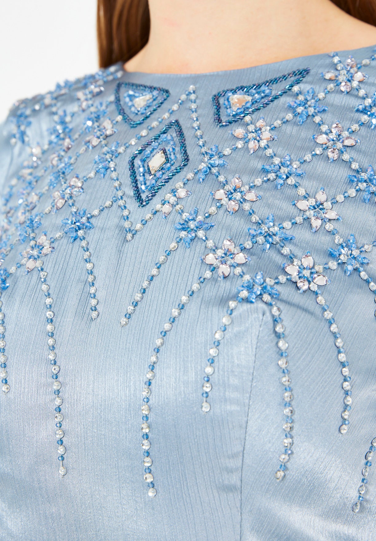 Geometric Embellished Luminous Structured Gown in Satin