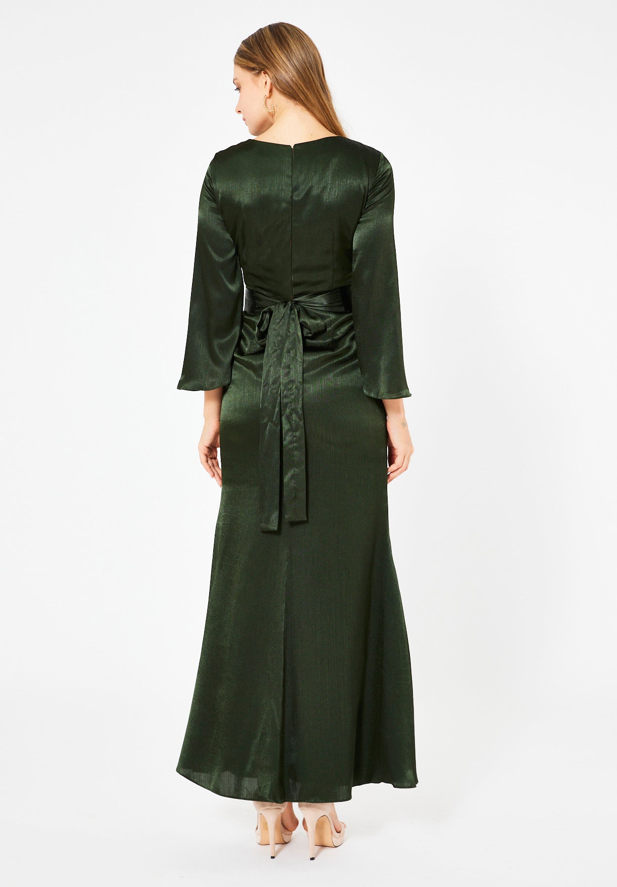 Geometric Embellished Luminous Structured Gown in Satin