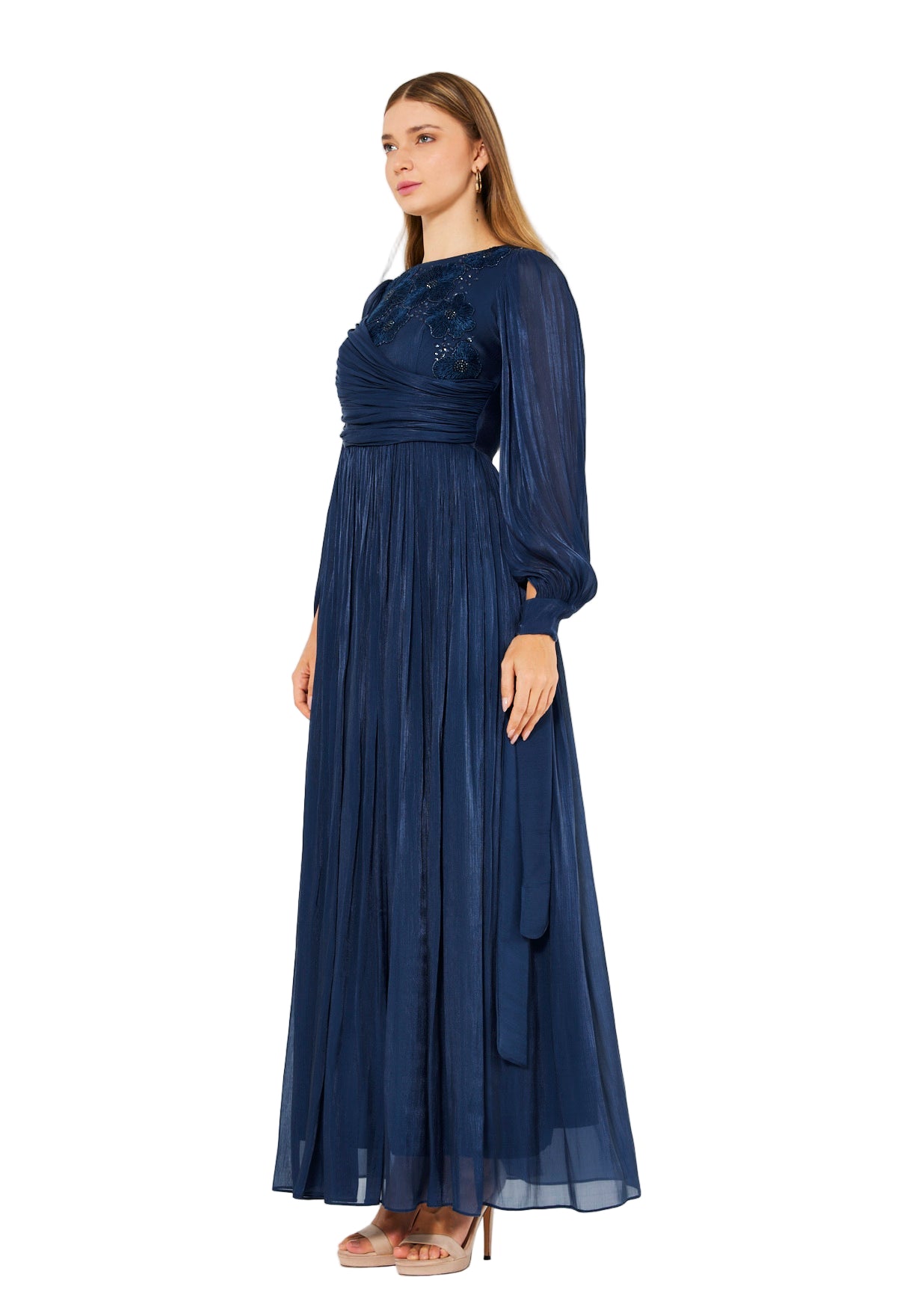 Wrap-Style Draped Embellished Gown In Soft Organza