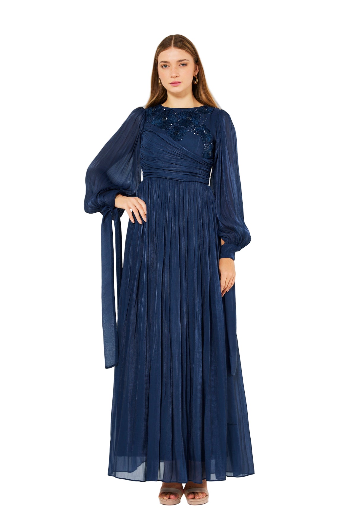 Wrap-Style Draped Embellished Gown In Soft Organza