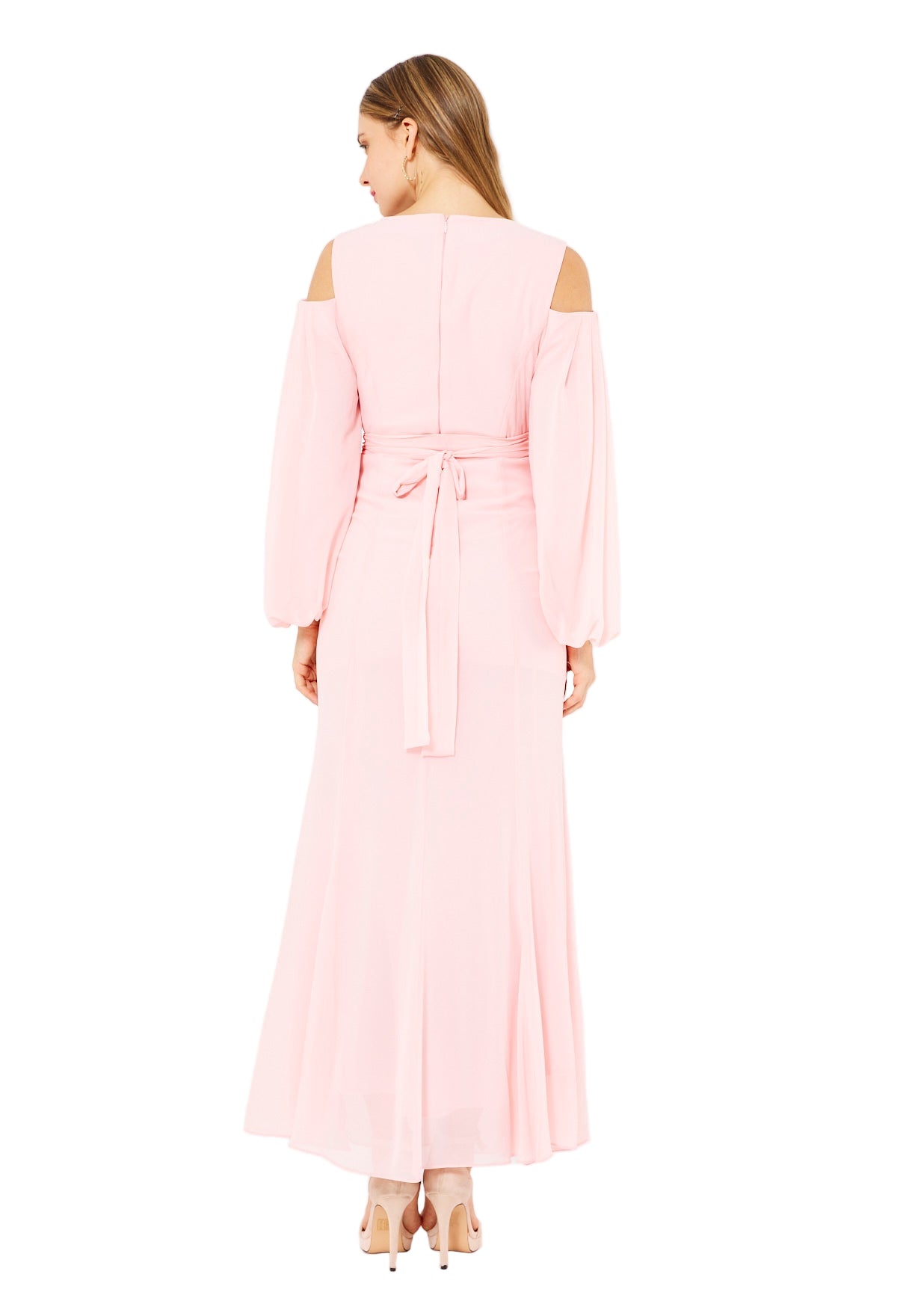 Ethereal Embellished Cold-Shoulder Gown in Crepe