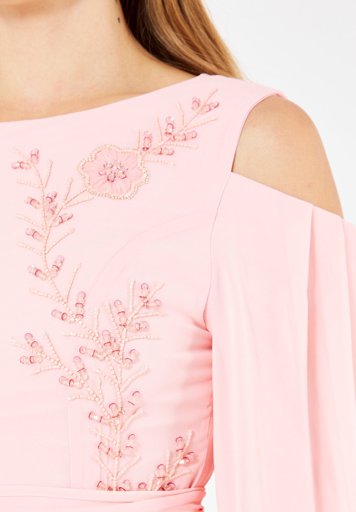 Ethereal Embellished Cold-Shoulder Gown in Crepe