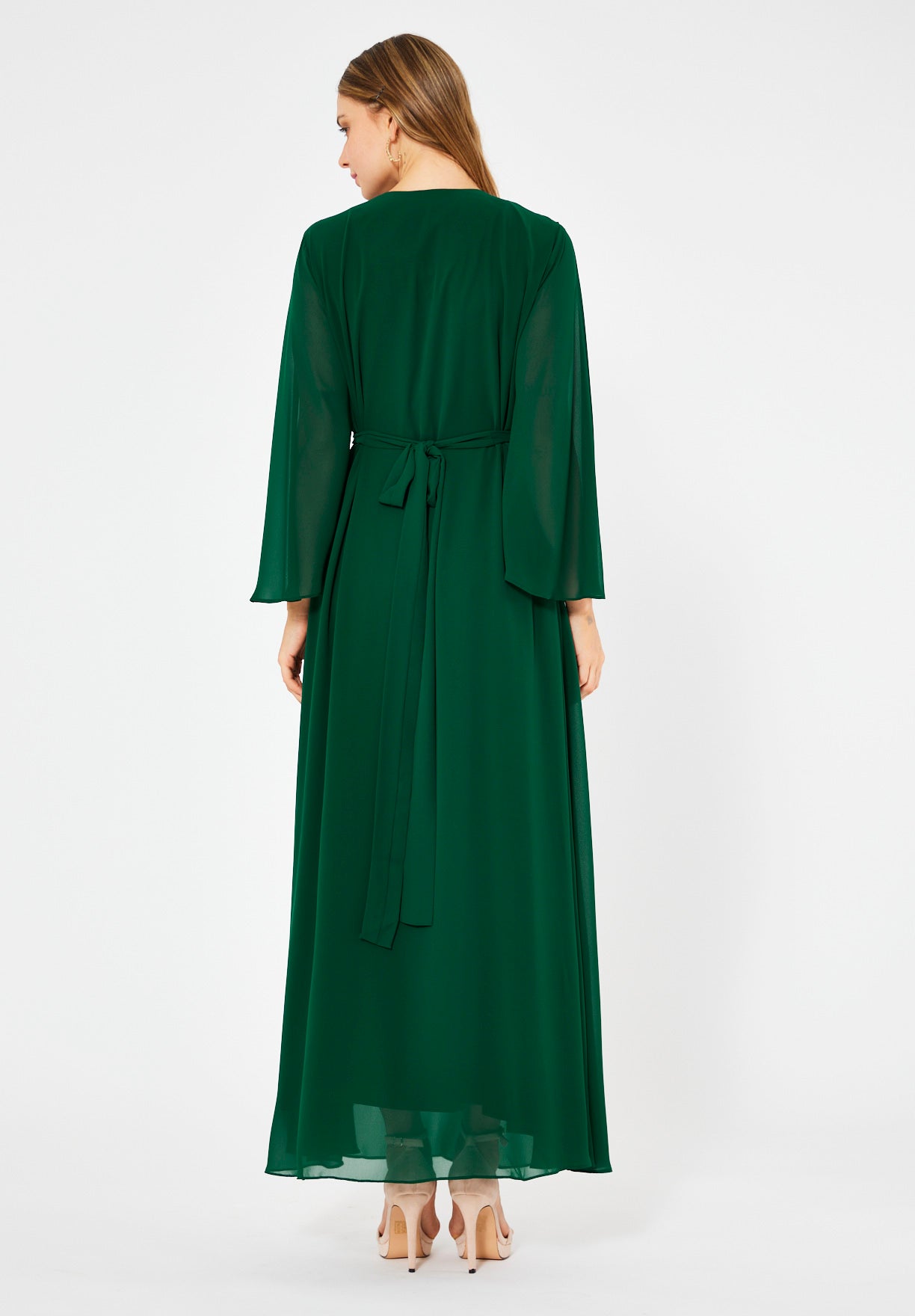 Emerald Blossom Embroidered Chiffon Gown