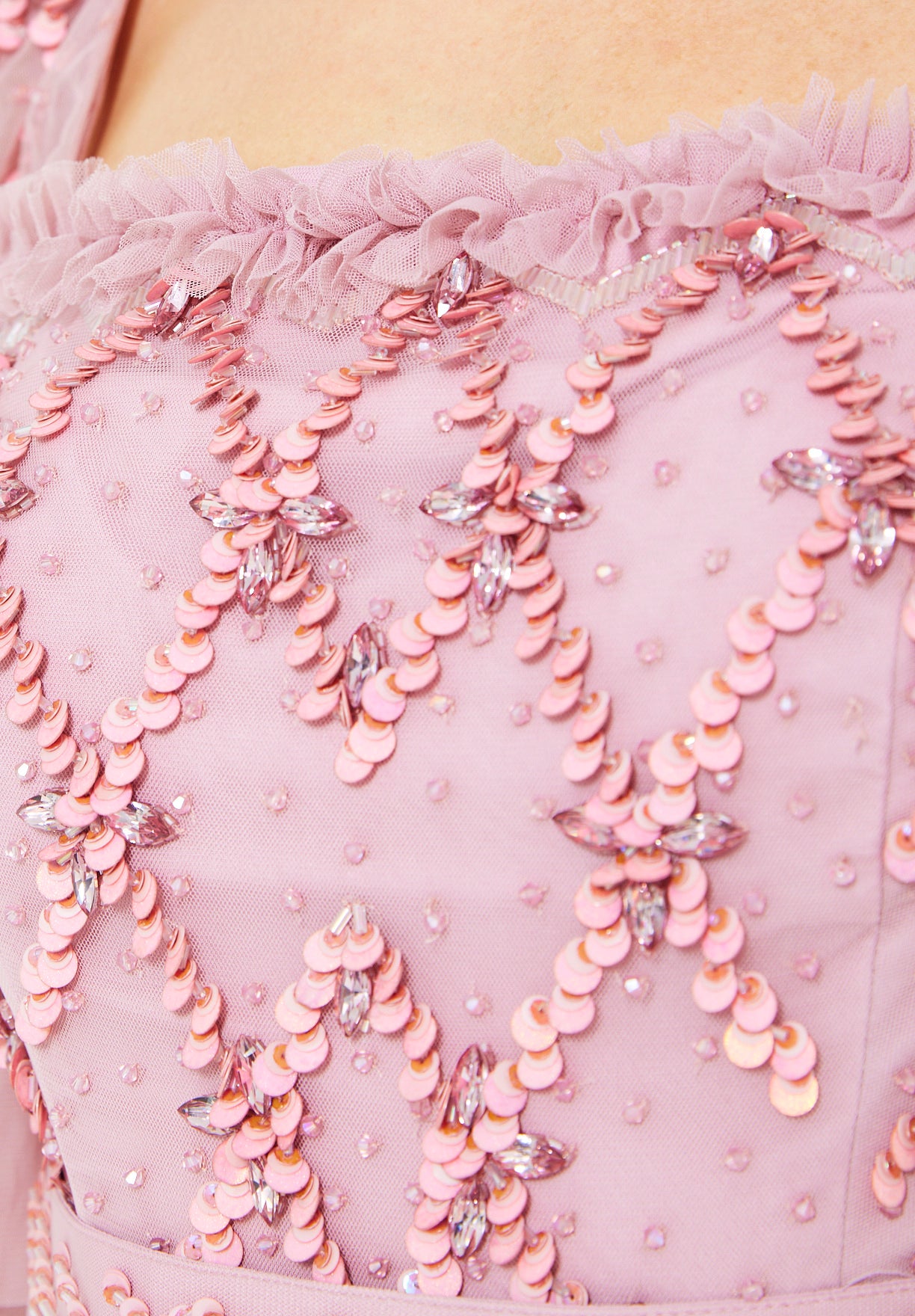 Tiered Tulle Gown with Floral Embellishment