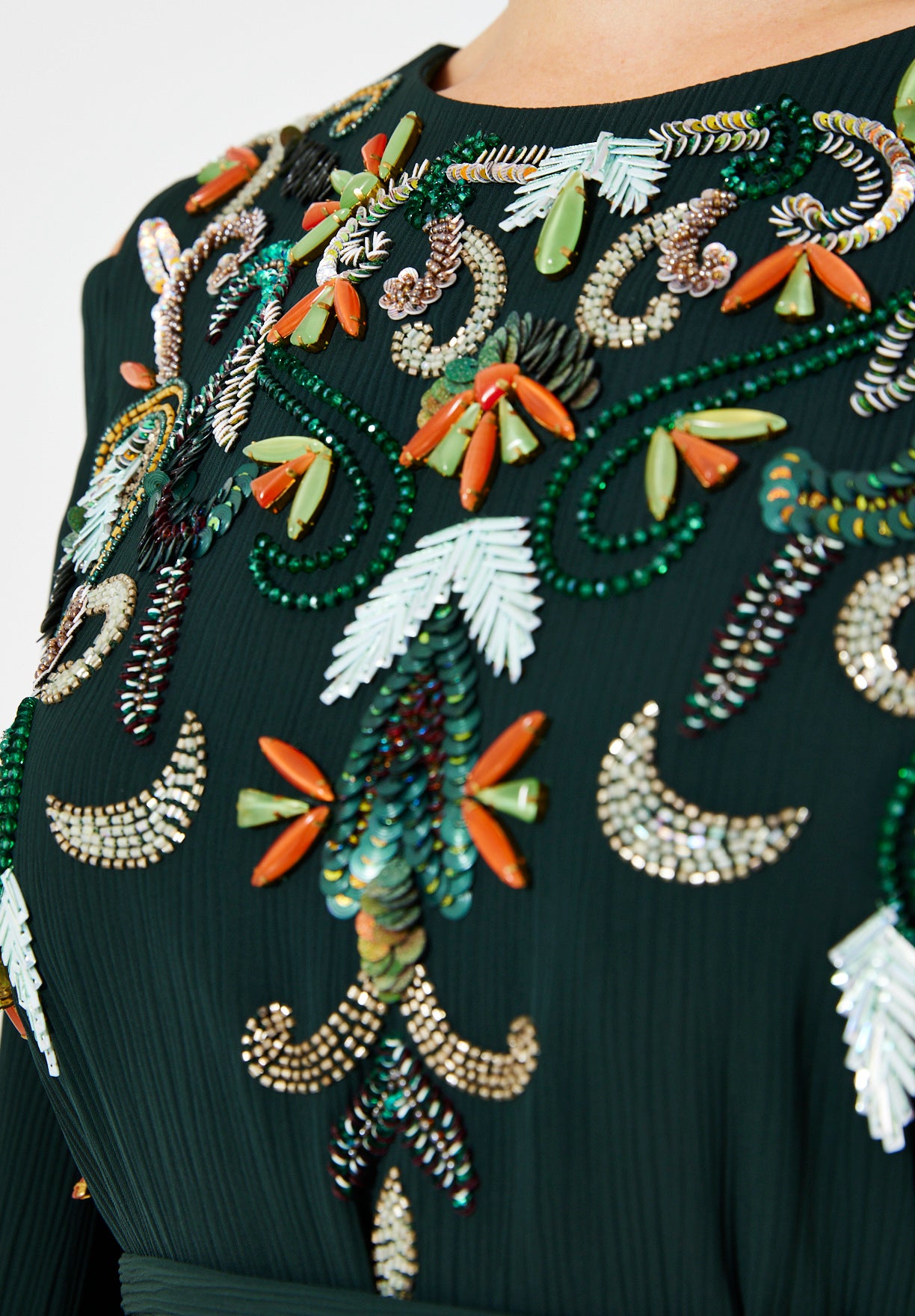 Multicolored Embellished Cold Shoulder Dress in Crinkle Chiffon