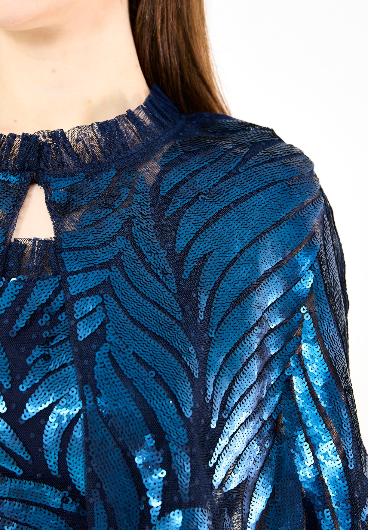 Sequined Leaf Gown with Sheer Cape Overlay