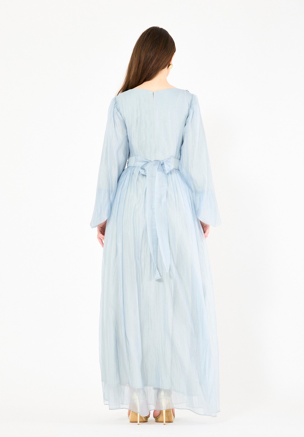 Ethereal Hand-Pleated Flowy Dress with Embellishments