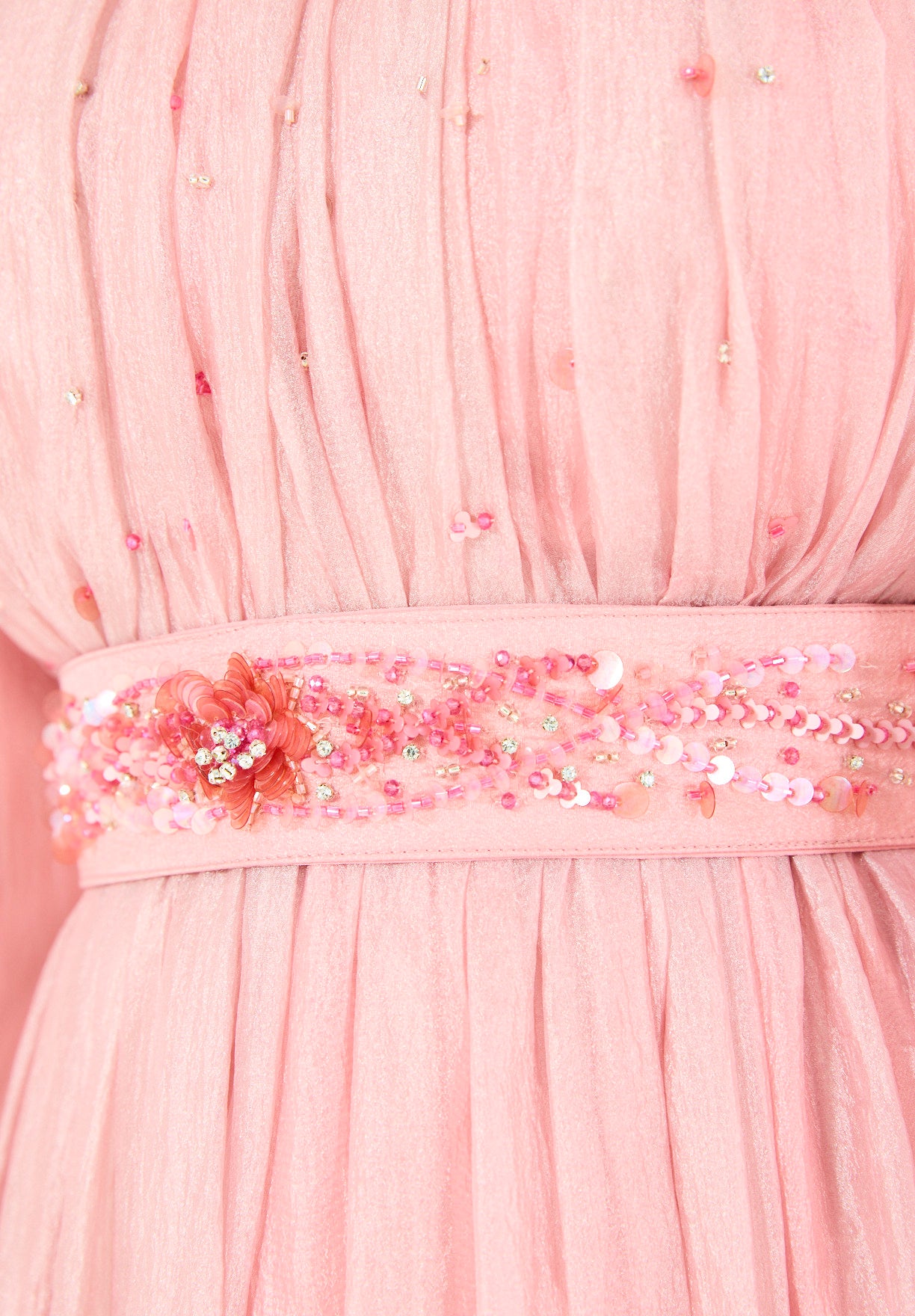 Ethereal Hand-Pleated Flowy Dress with Embellishments