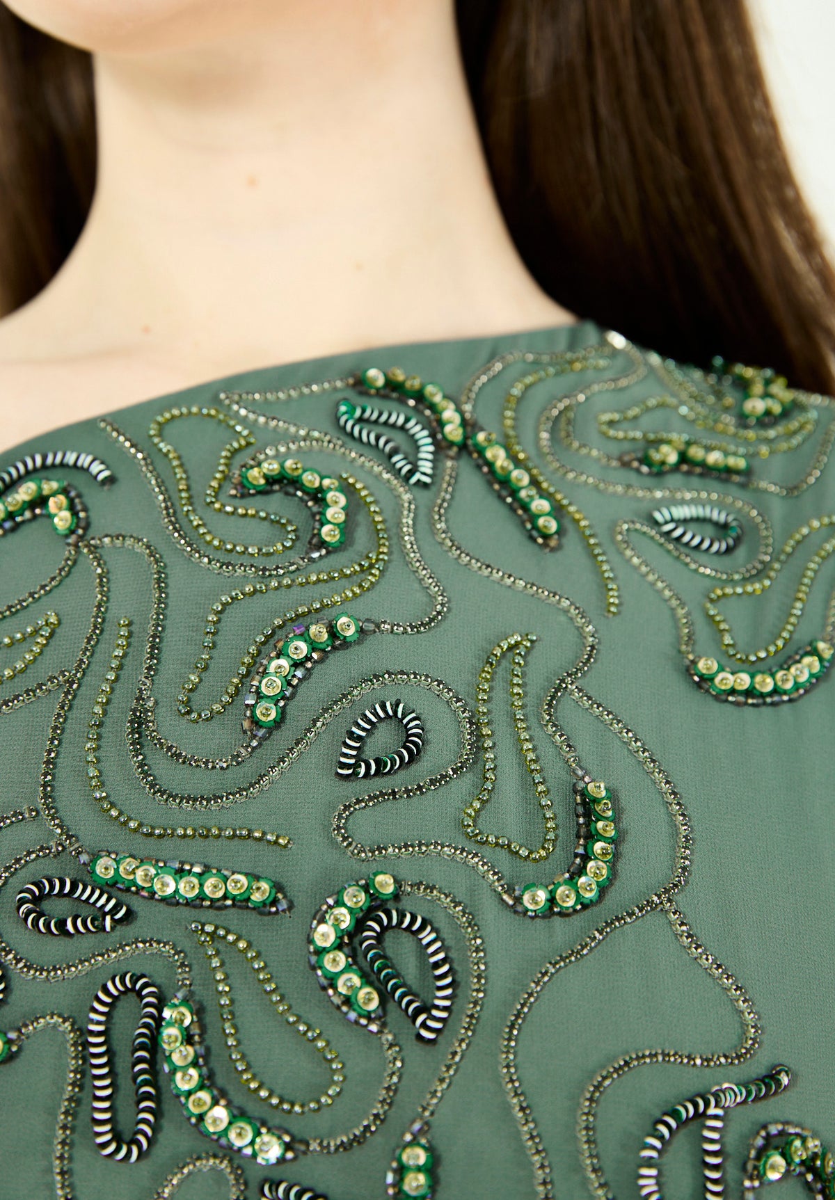 Embellished Chiffon Cape Gown