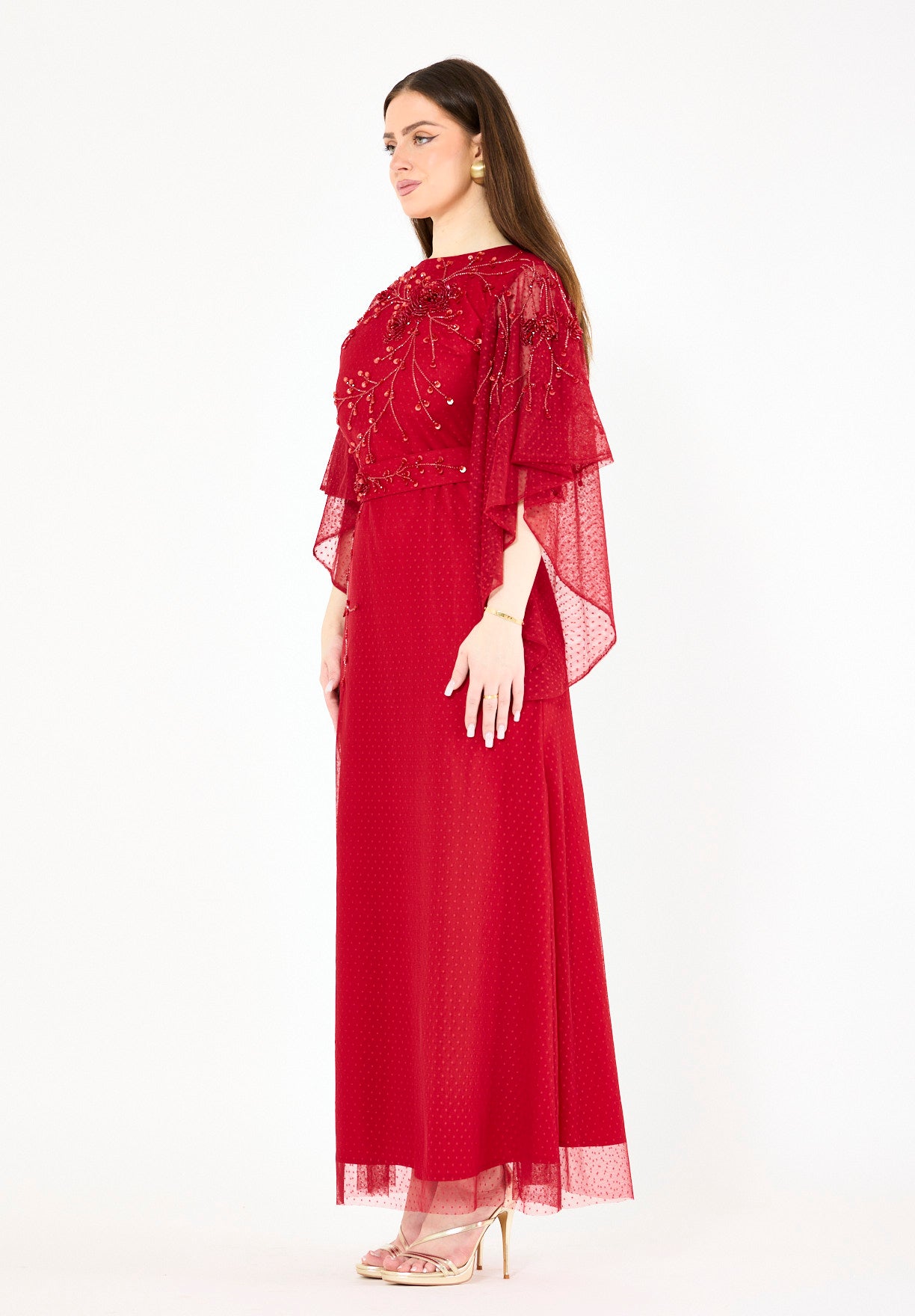 Abstract Floral Motifs Embellished Gown