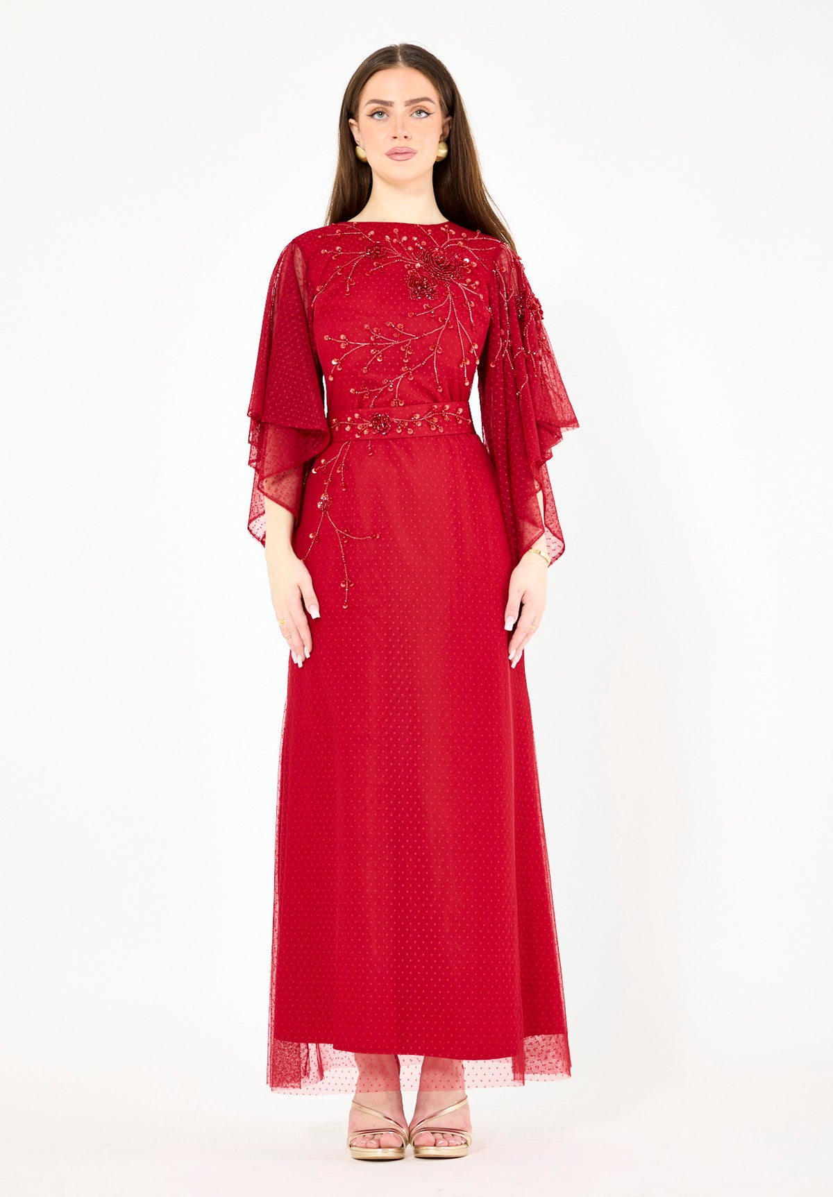 Abstract Floral Motifs Embellished Gown