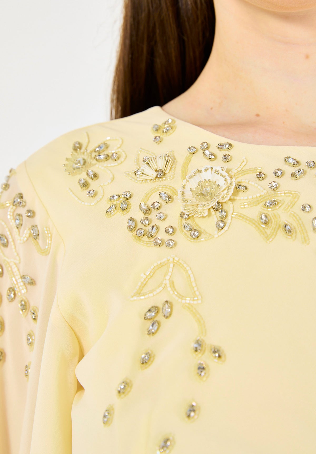 Elegant Draped Gown with Embellished Chiffon Details