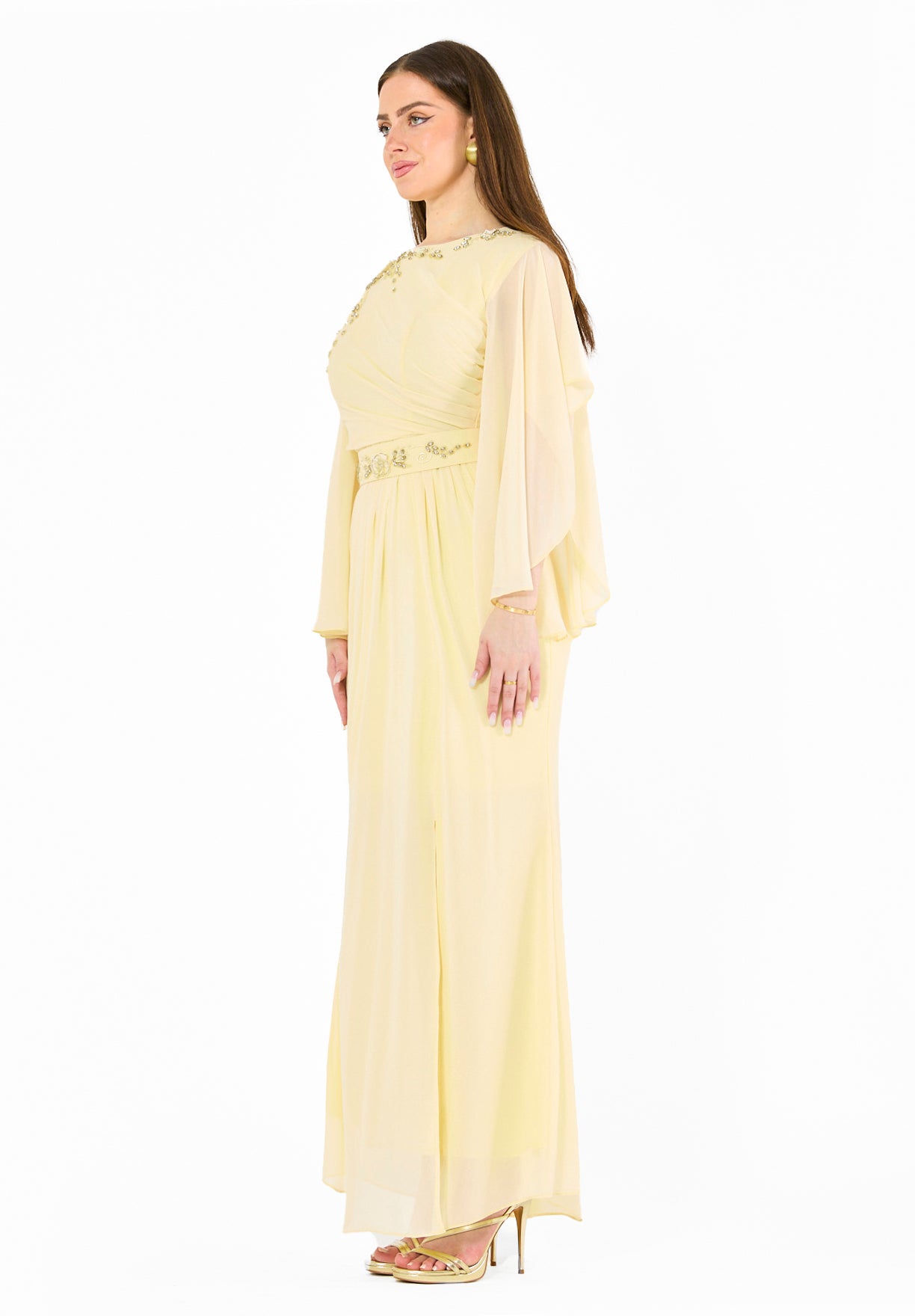Elegant Draped Gown with Embellished Details