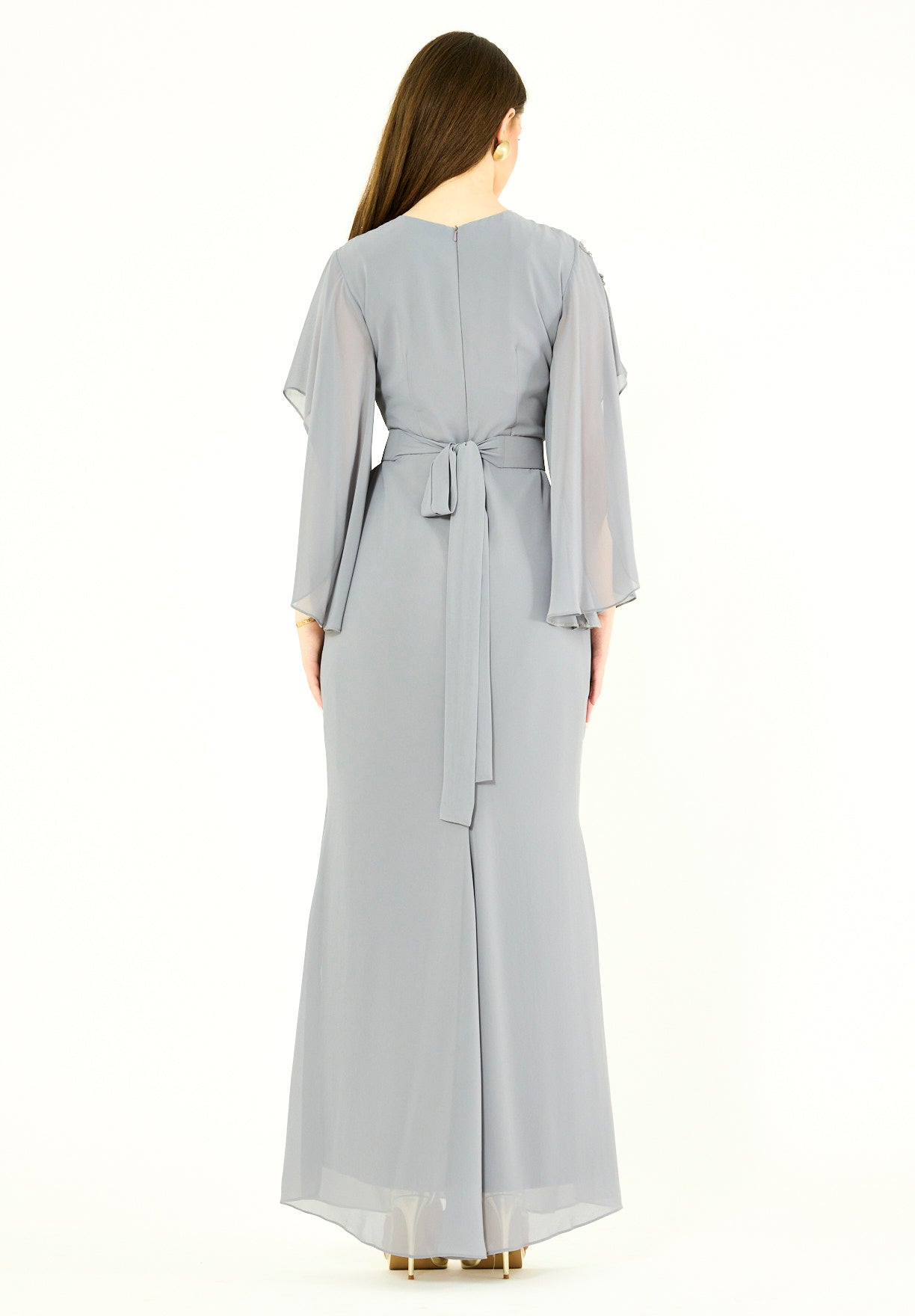 Elegant Draped Gown with Embellished Details
