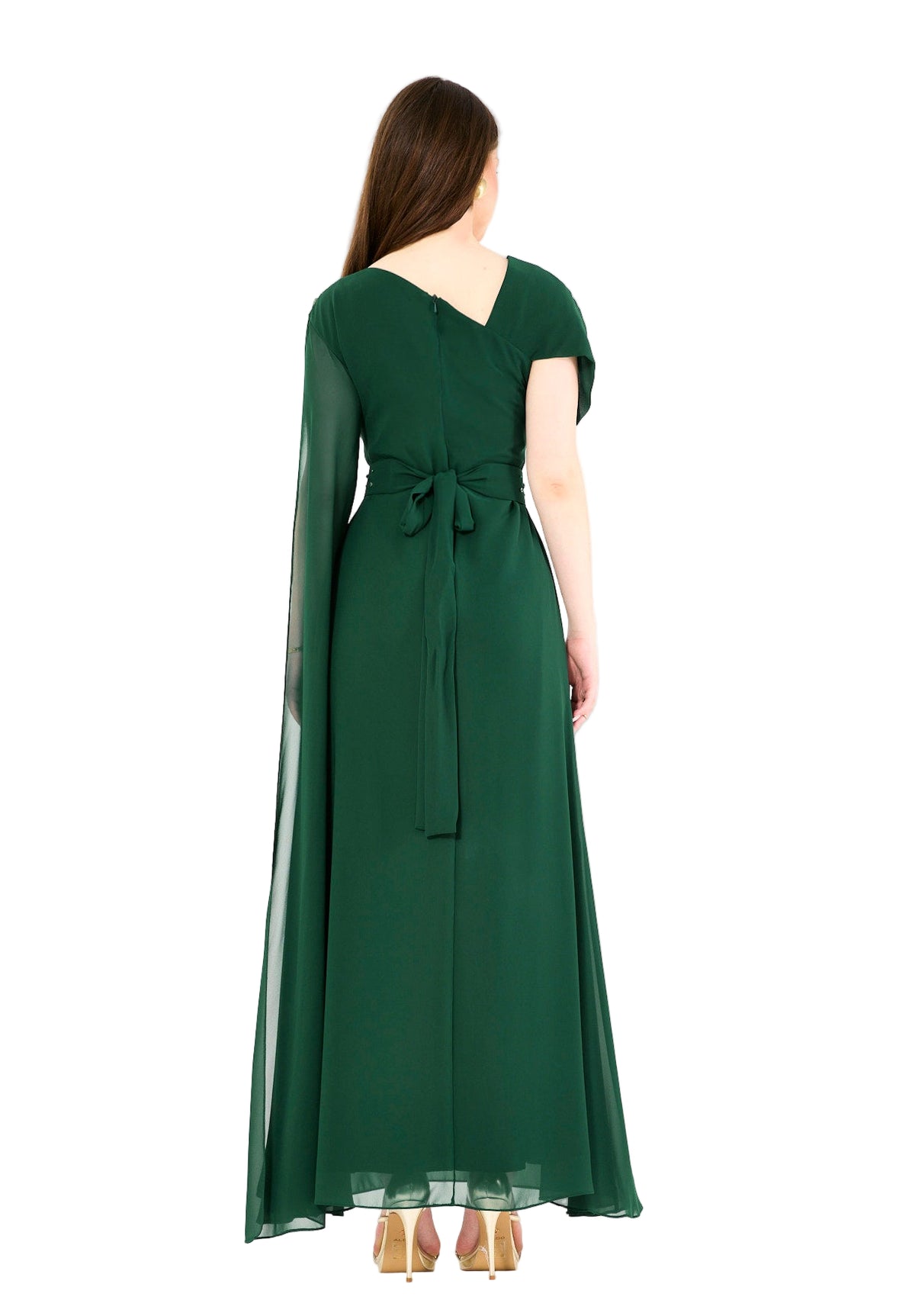 Cape Sleeve Embellished Evening Gown
