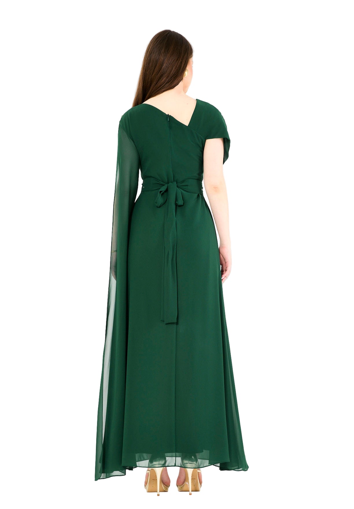 Cape Sleeve Embellished Evening Gown