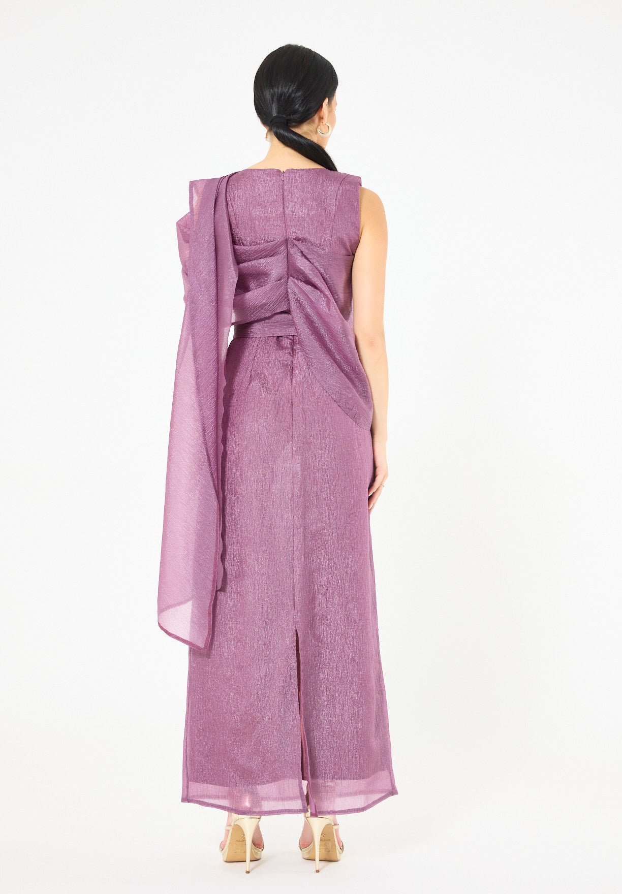 Embellished Drape Overlay Gown