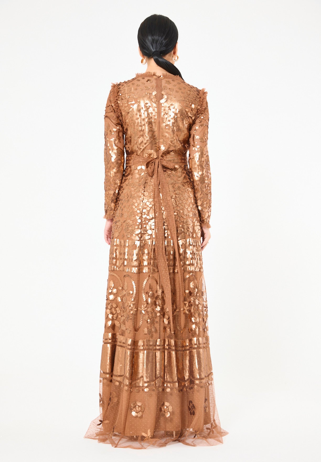 Sequin Embellished Dotted Tulle Gown