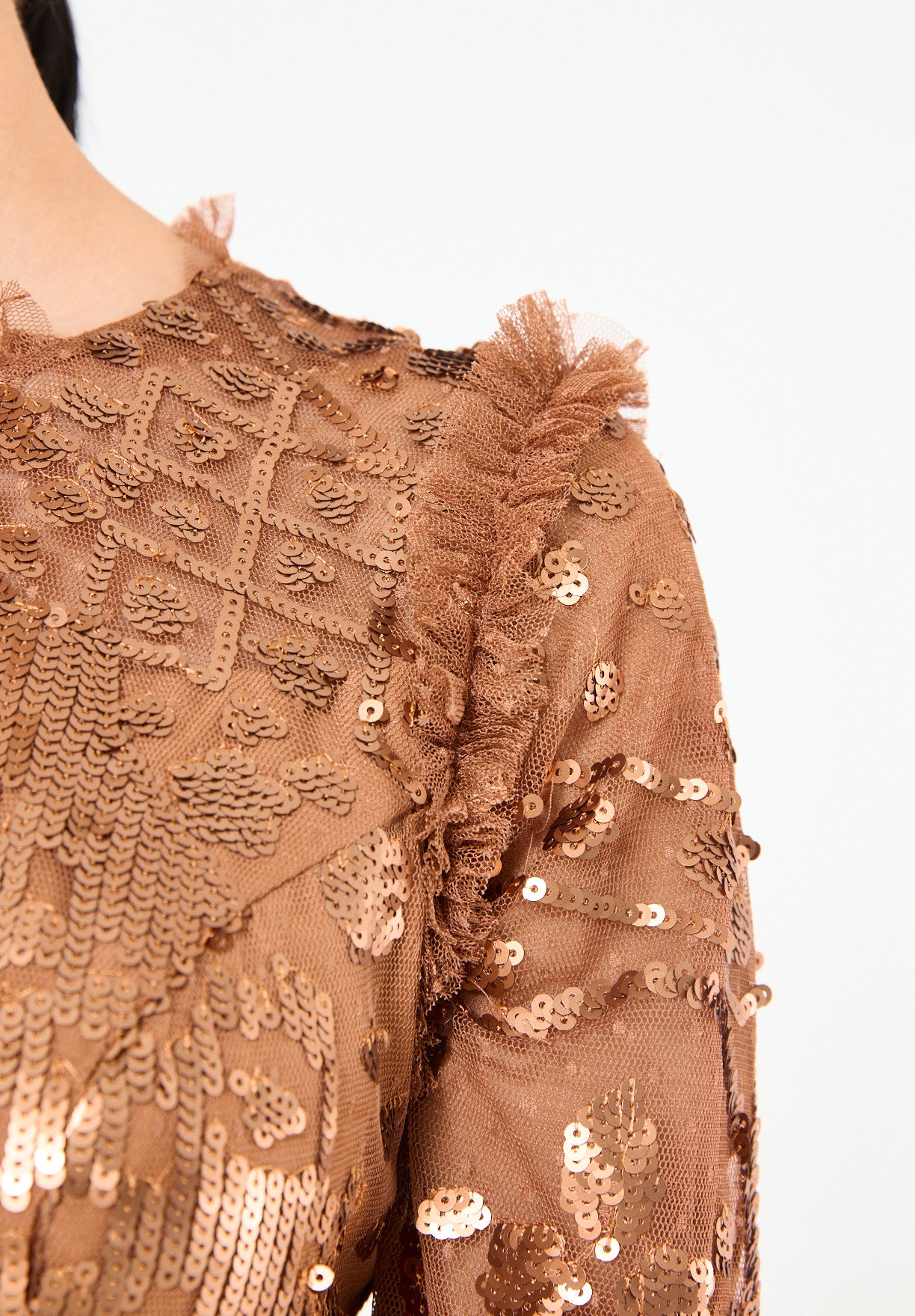 Sequin Embellished Dotted Tulle Gown