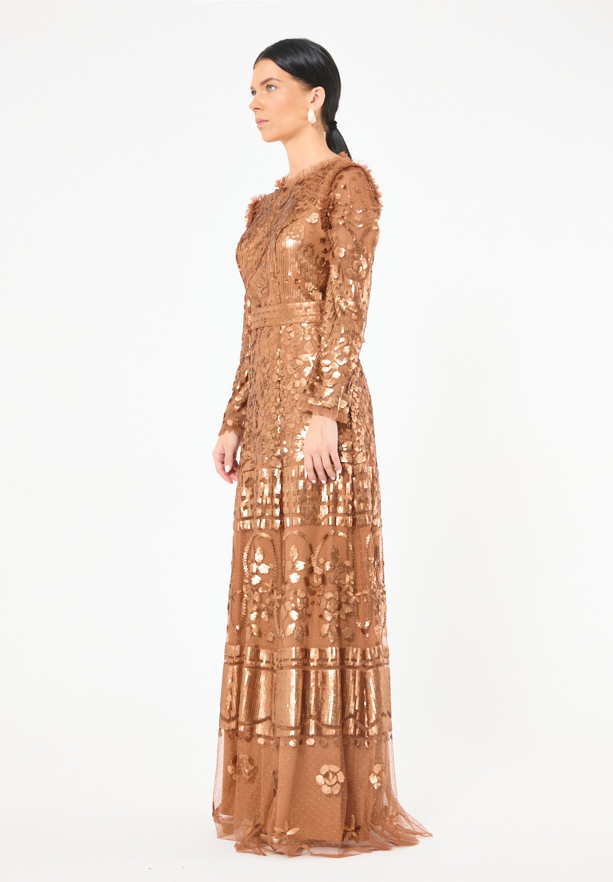 Sequin Embellished Dotted Tulle Gown