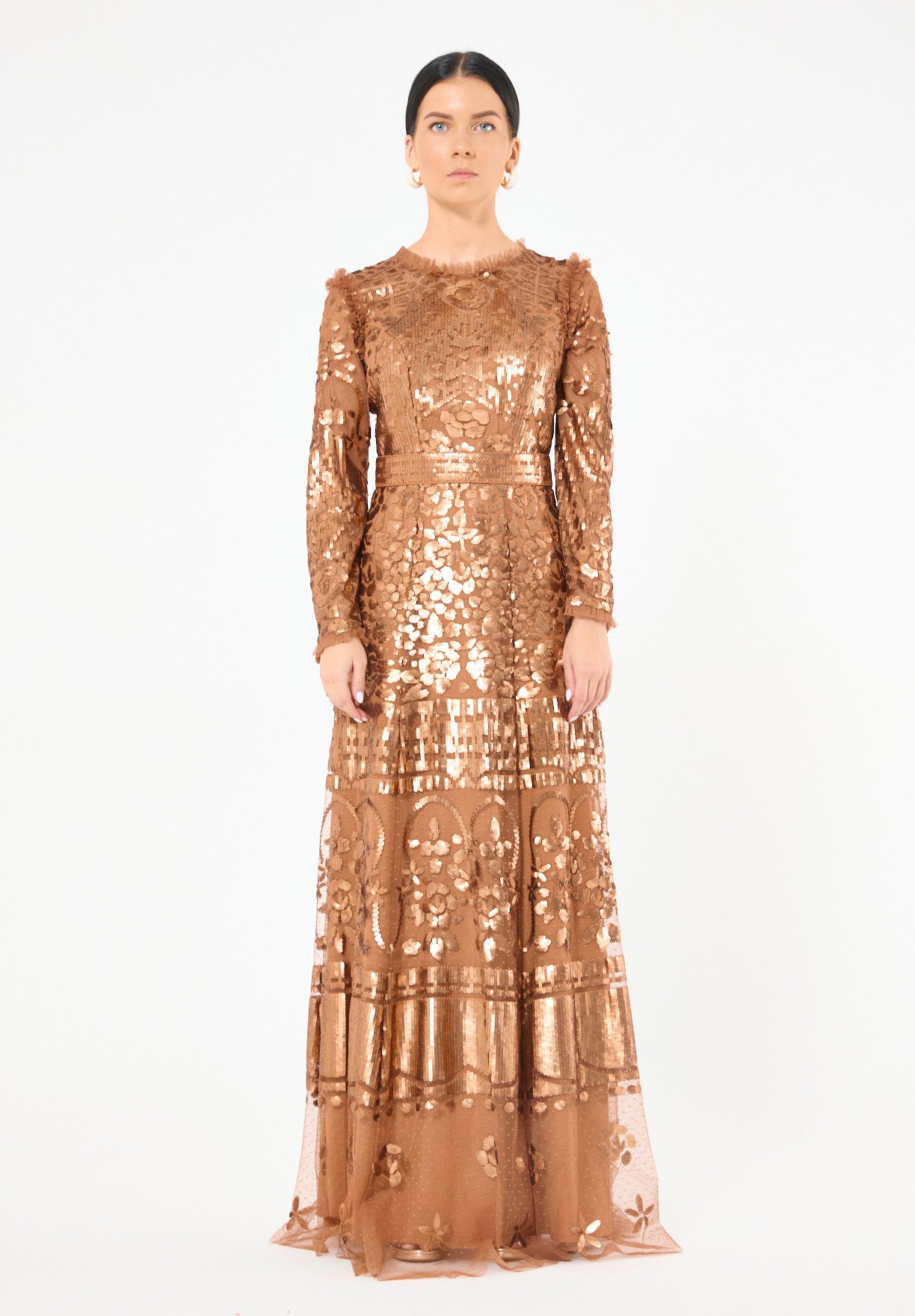 Sequin Embellished Dotted Tulle Gown