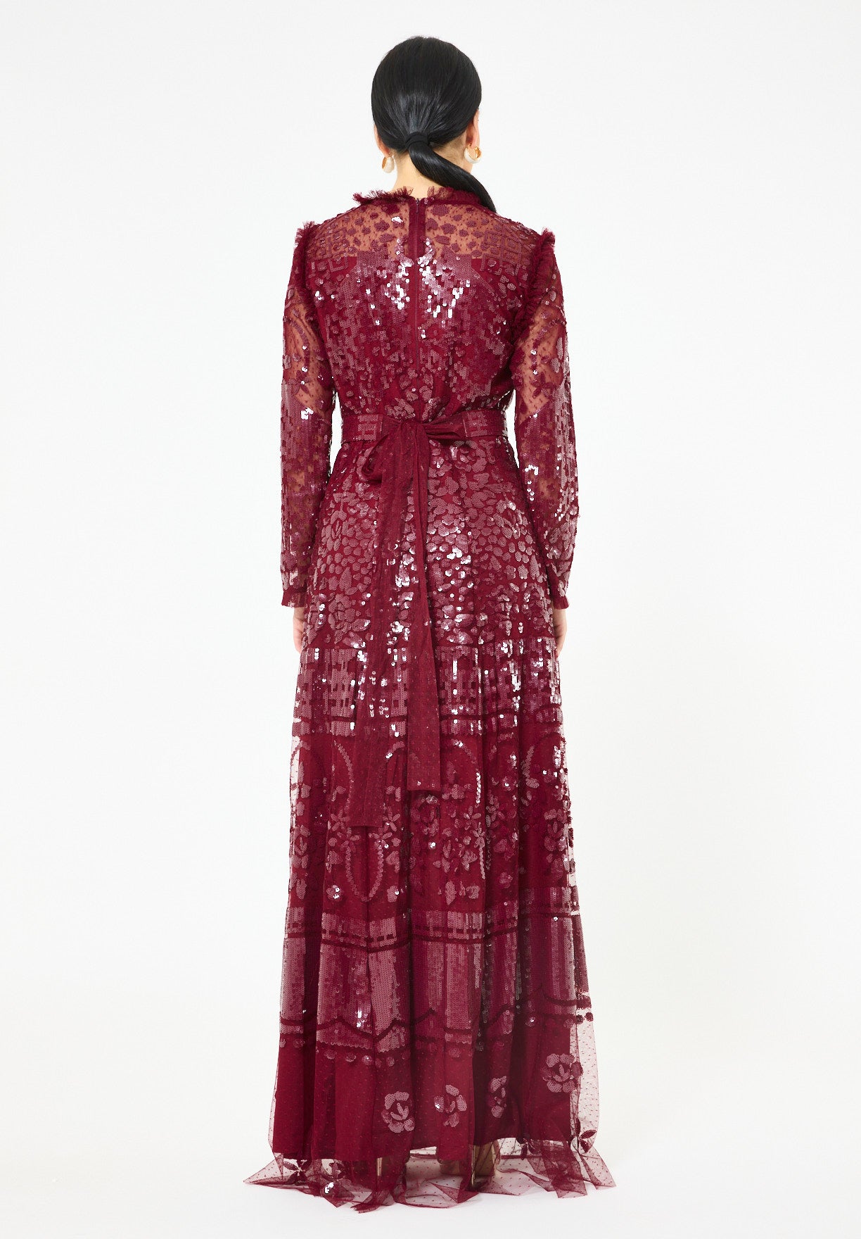 Sequin Embellished Dotted Tulle Gown