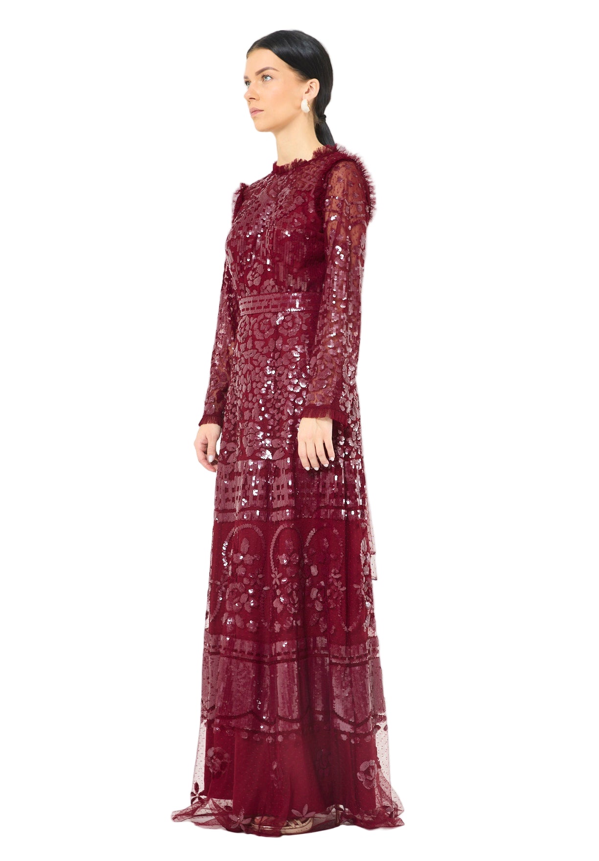 Sequin Embellished Dotted Tulle Gown