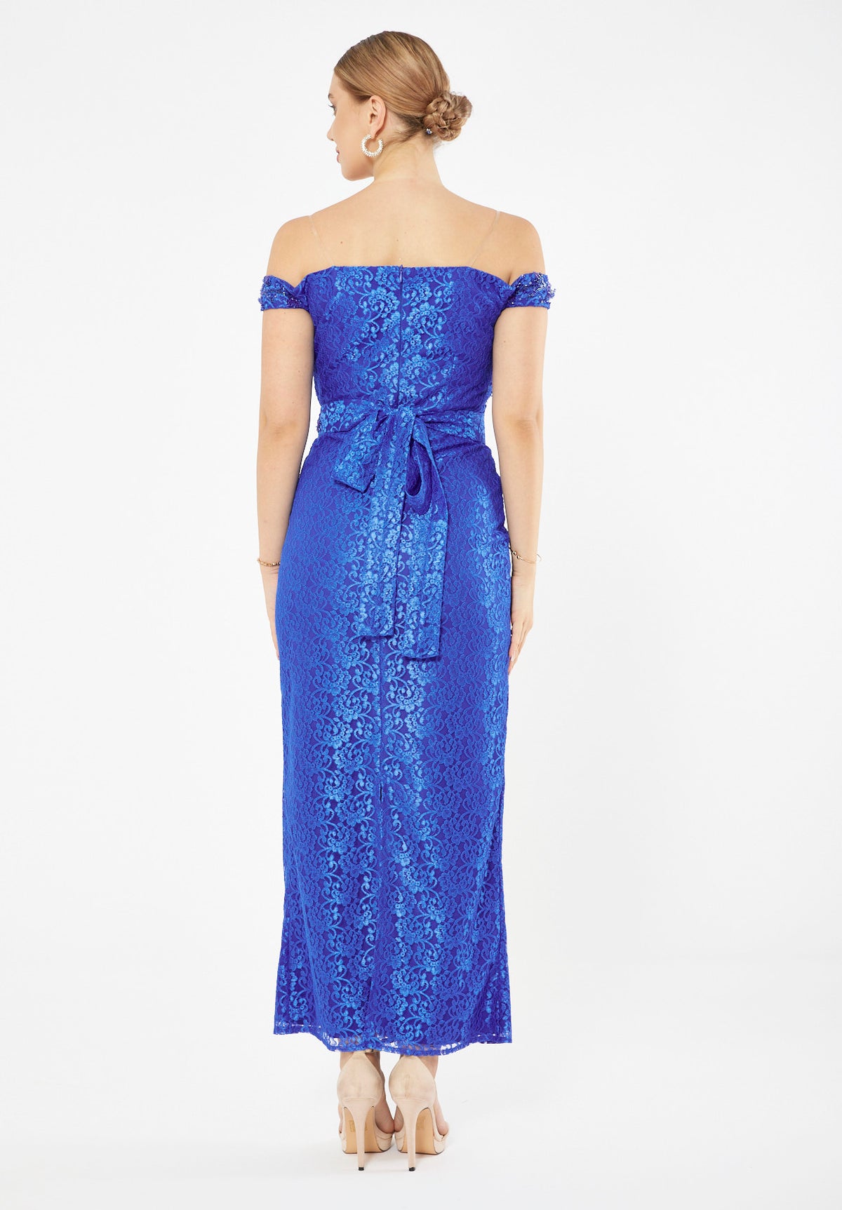 Embellished Off Shoulder Lace Dress