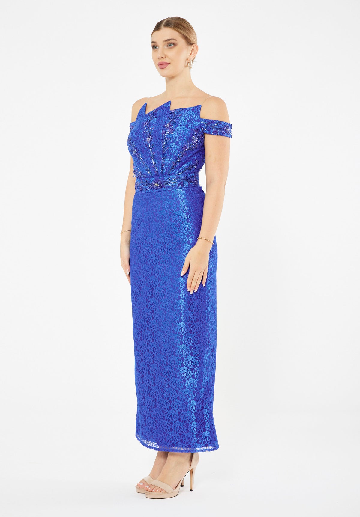 Embellished Off Shoulder Lace Dress