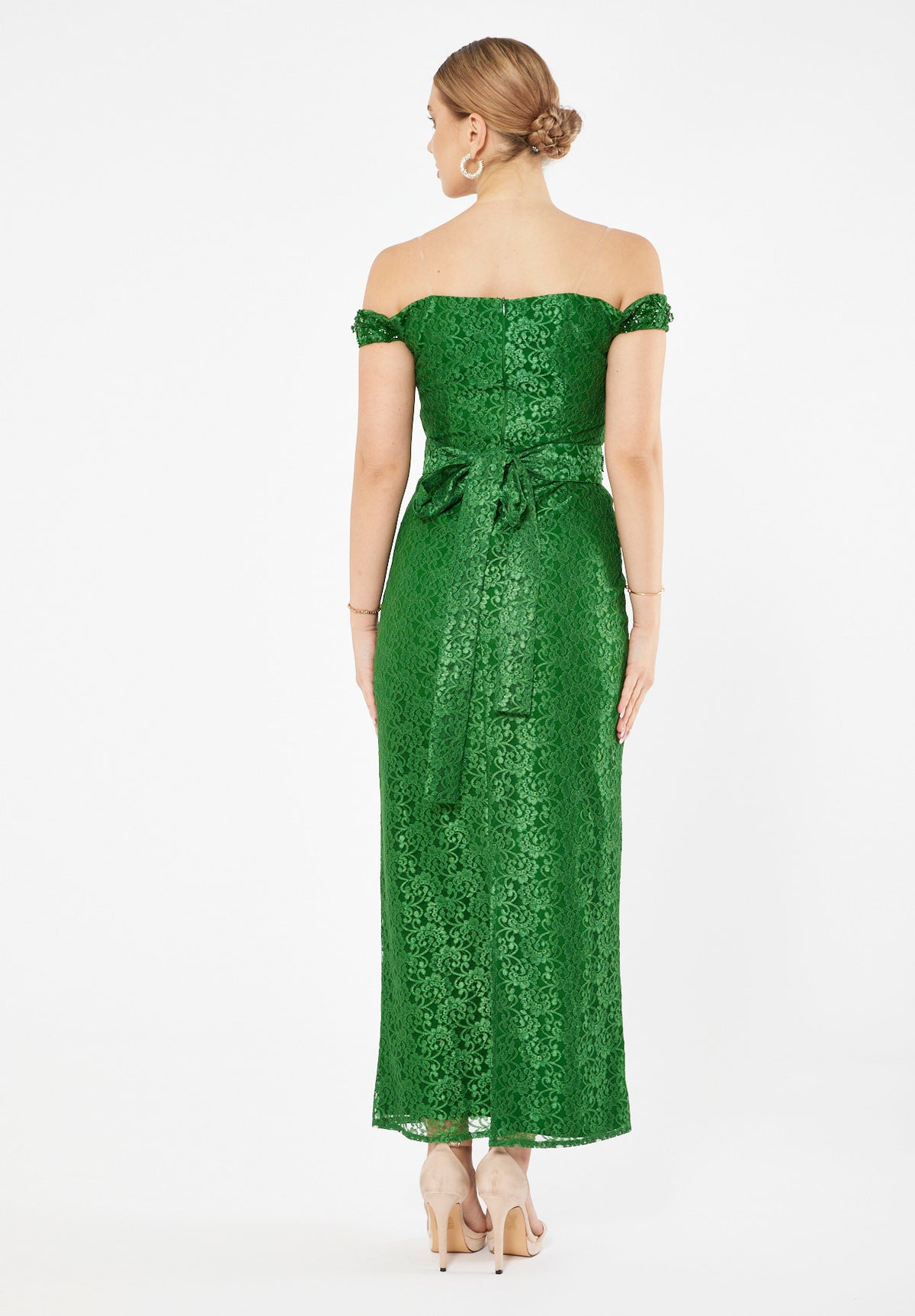 Embellished Off Shoulder Lace Dress
