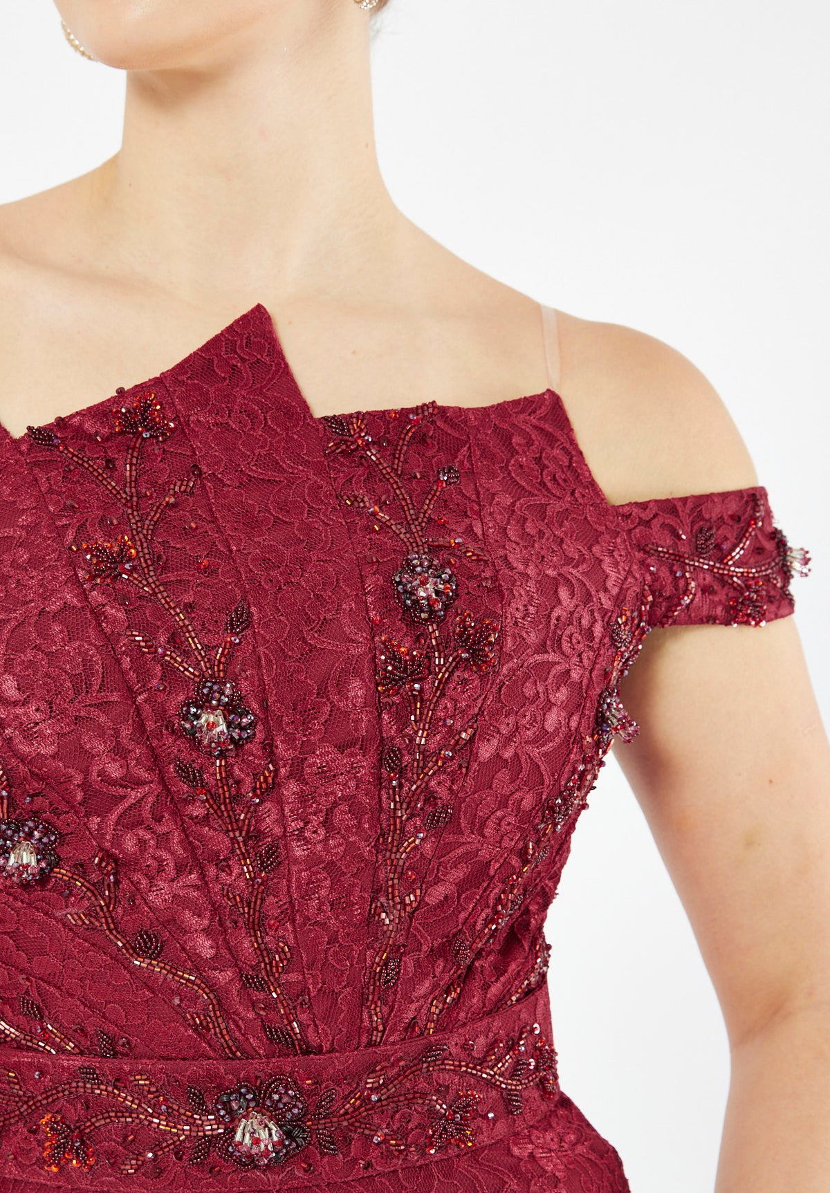 Embellished Off Shoulder Lace Dress