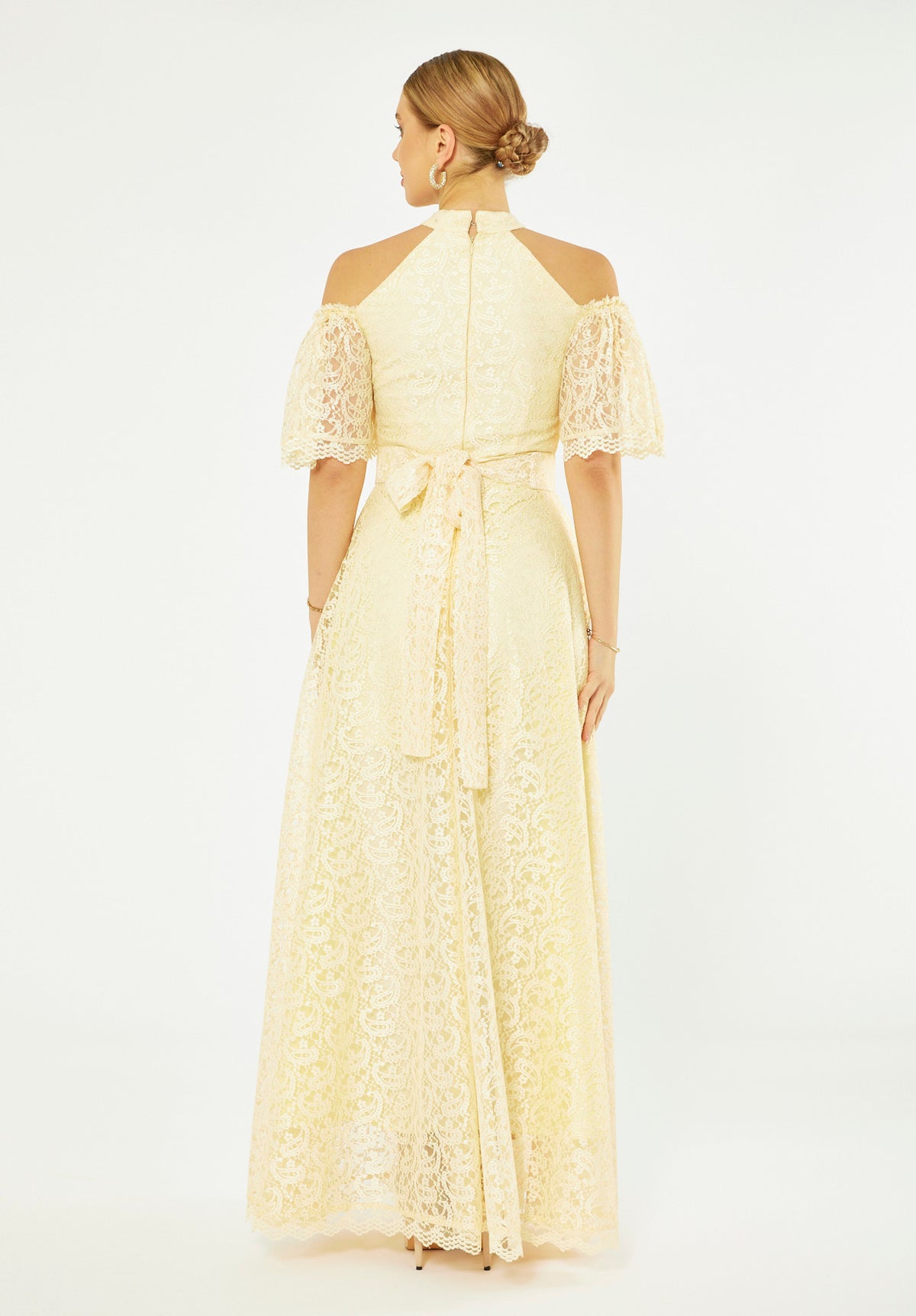 Embellished Halter Lace Gown