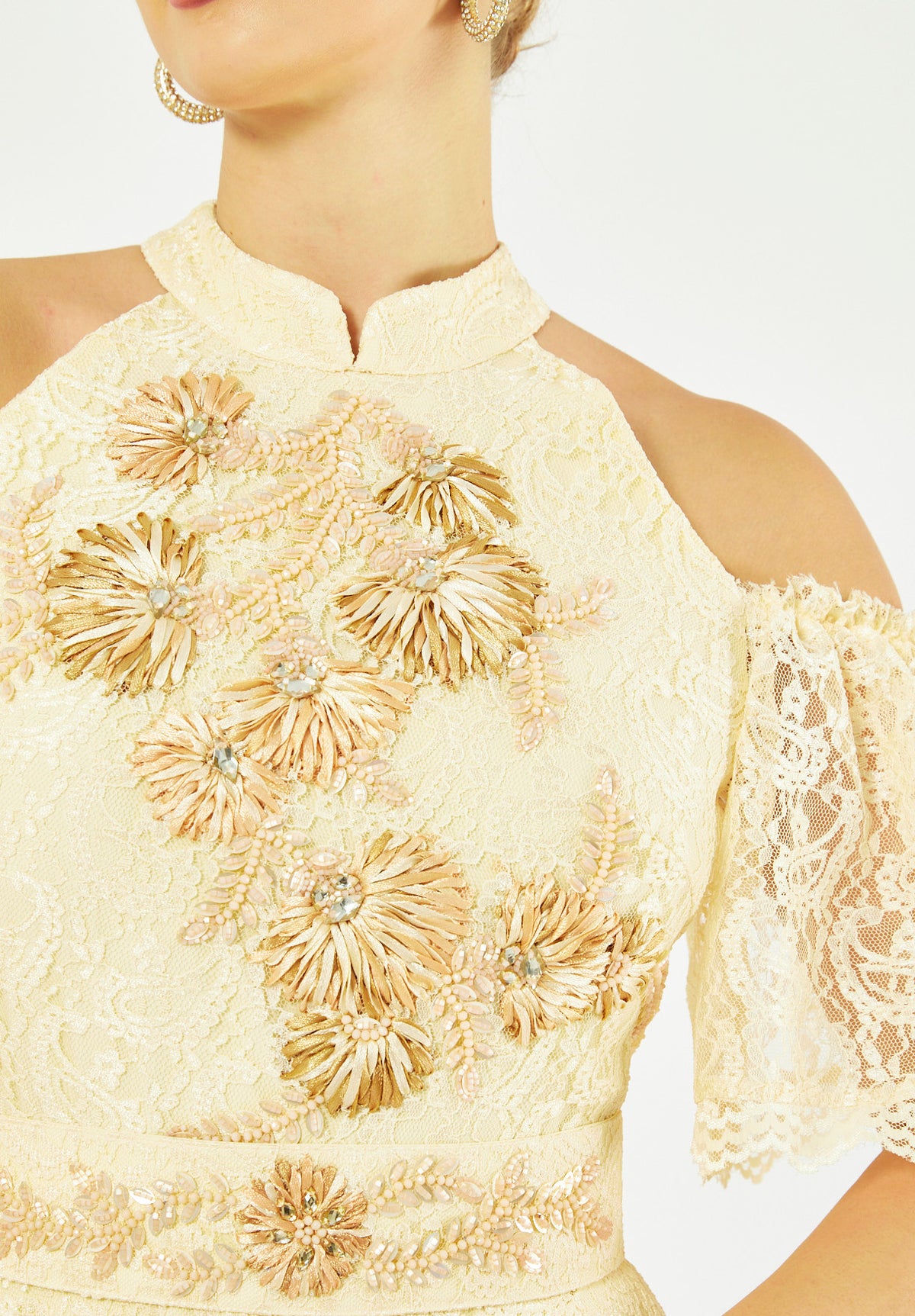 Embellished Halter Lace Gown
