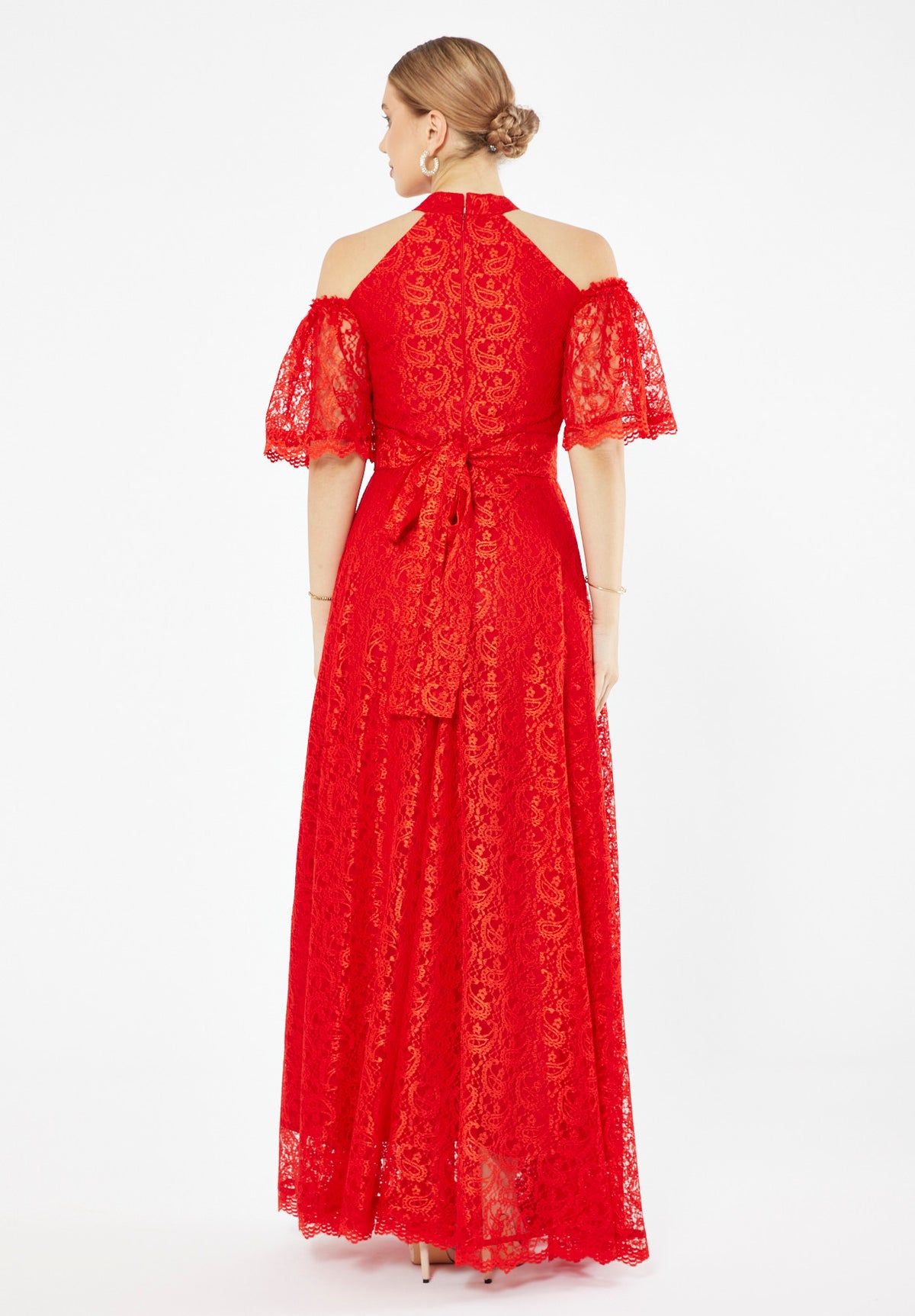 Embellished Halter Lace Gown