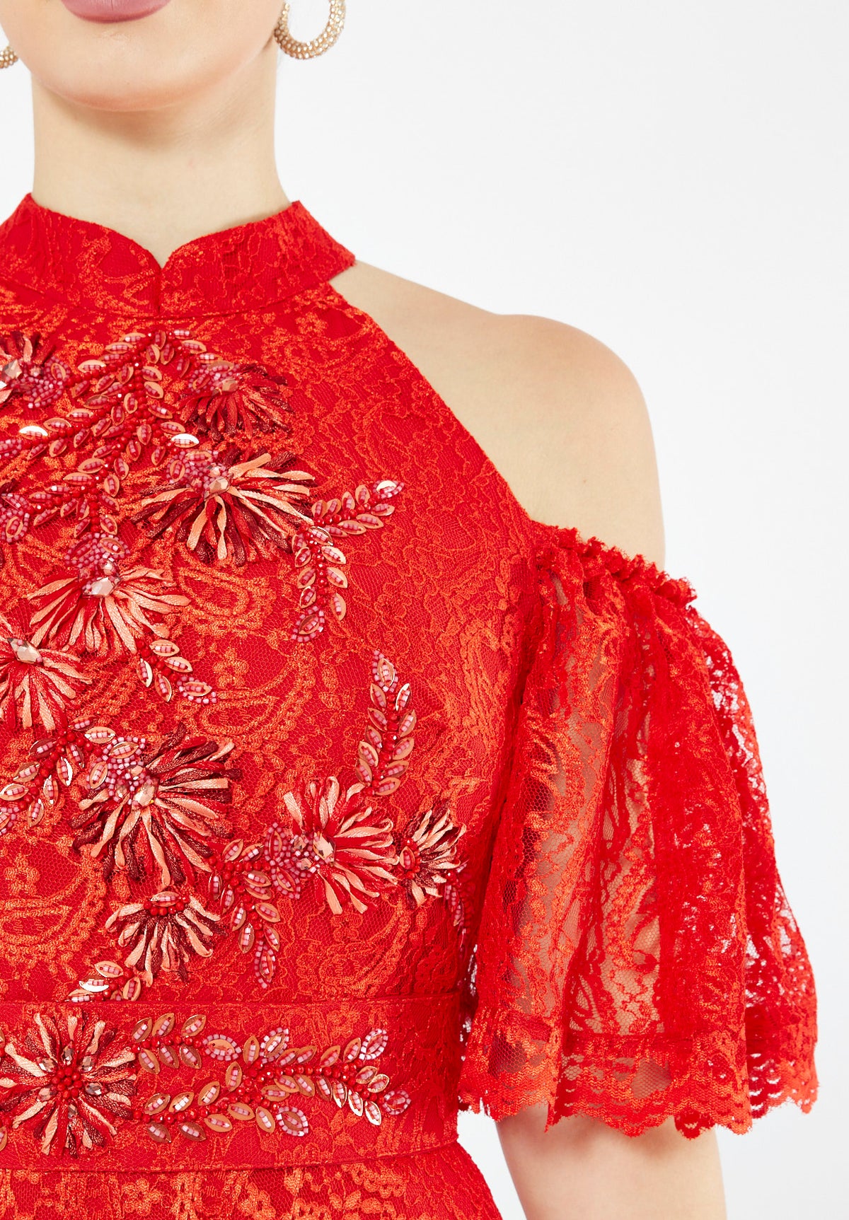 Embellished Halter Lace Gown