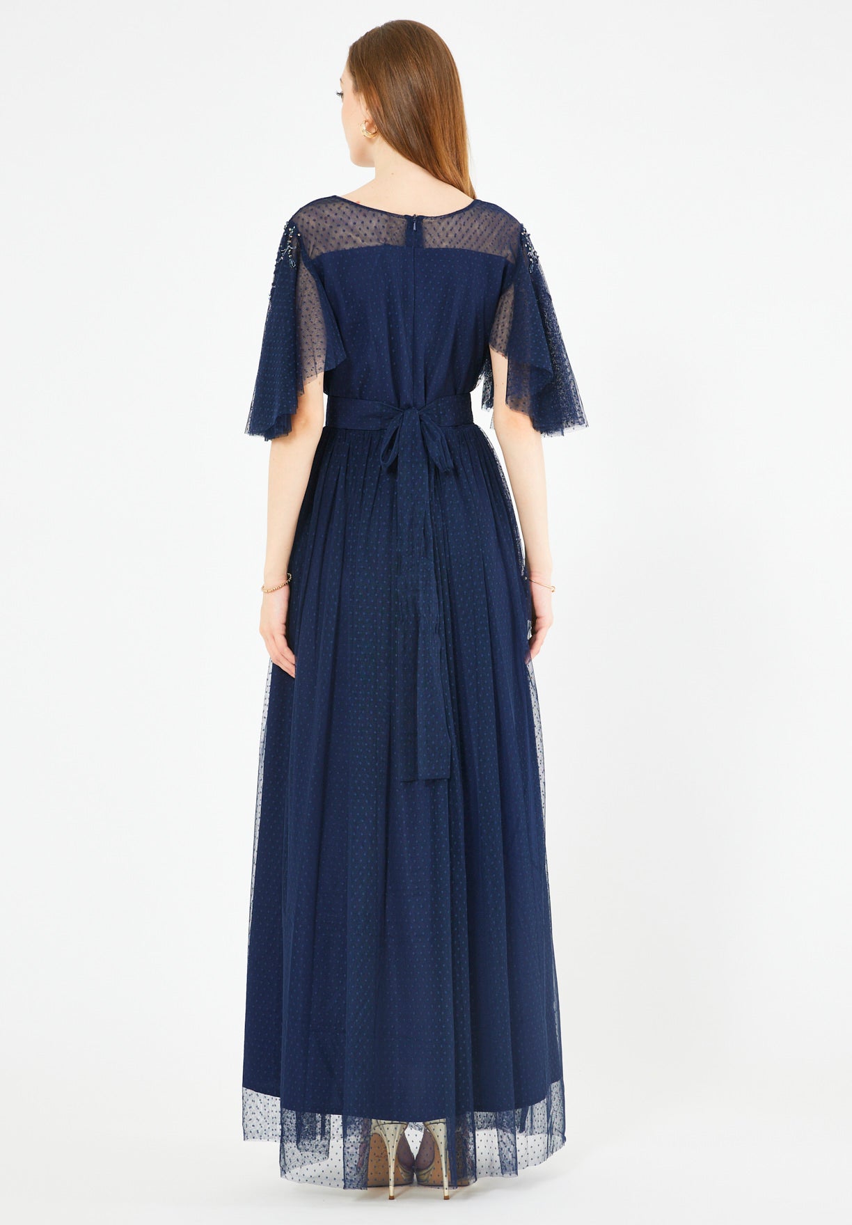 Textured Tulle Gown with Embroidered Accents