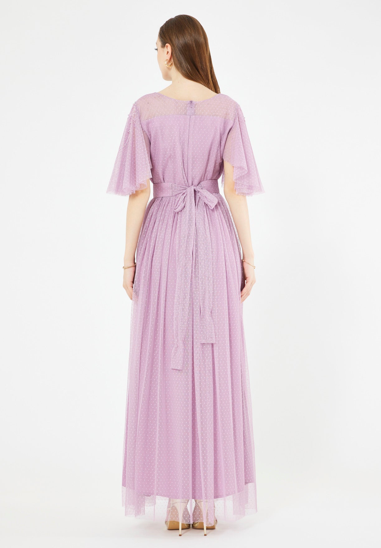 Textured Tulle Gown with Embroidered Accents