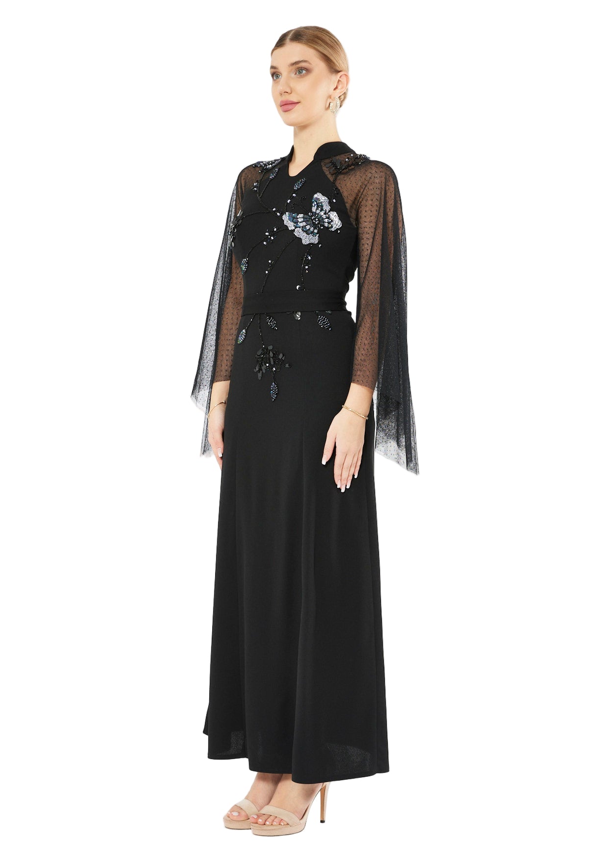 Viel Sheer Sleeve Gown