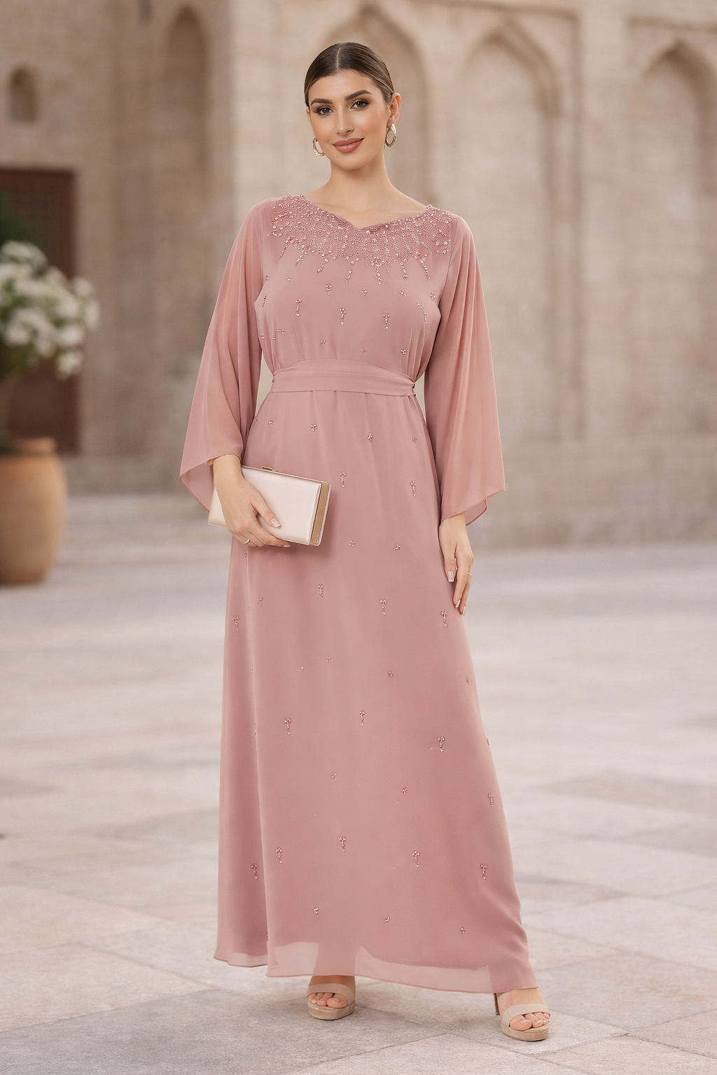 Beaded Chiffon Celeste Flow Gown