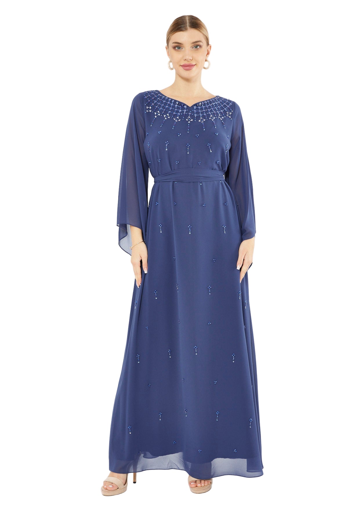 Beaded Chiffon Celeste Flow Gown