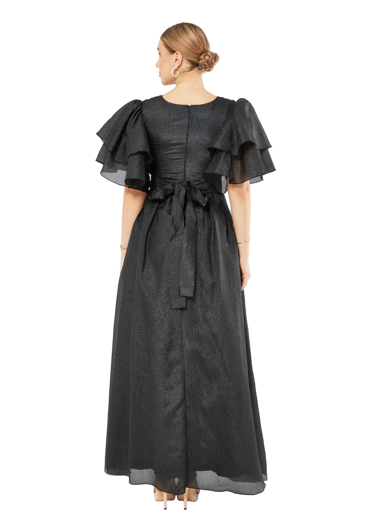 Layered Sleeve Embellished Petal Gown