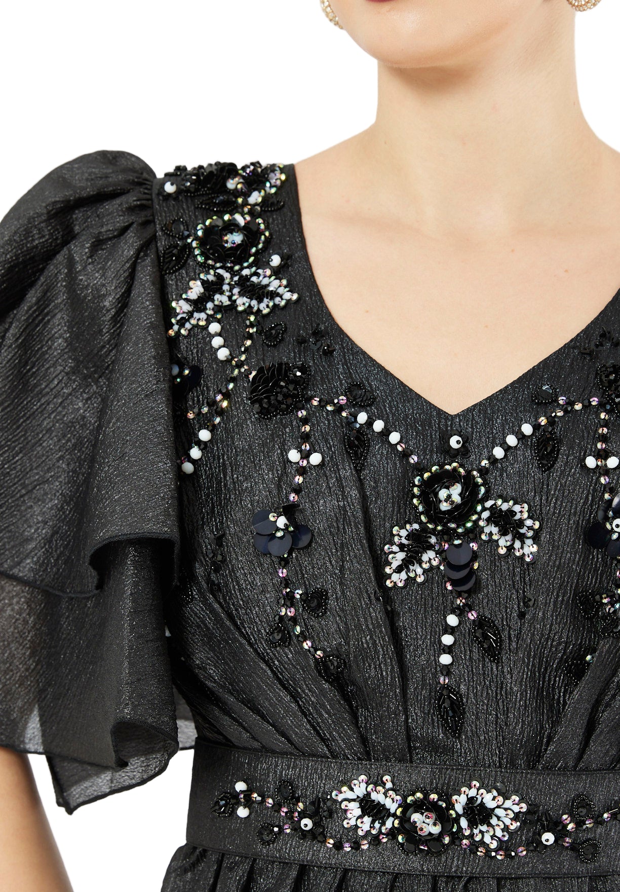 Layered Sleeve Embellished Petal Gown