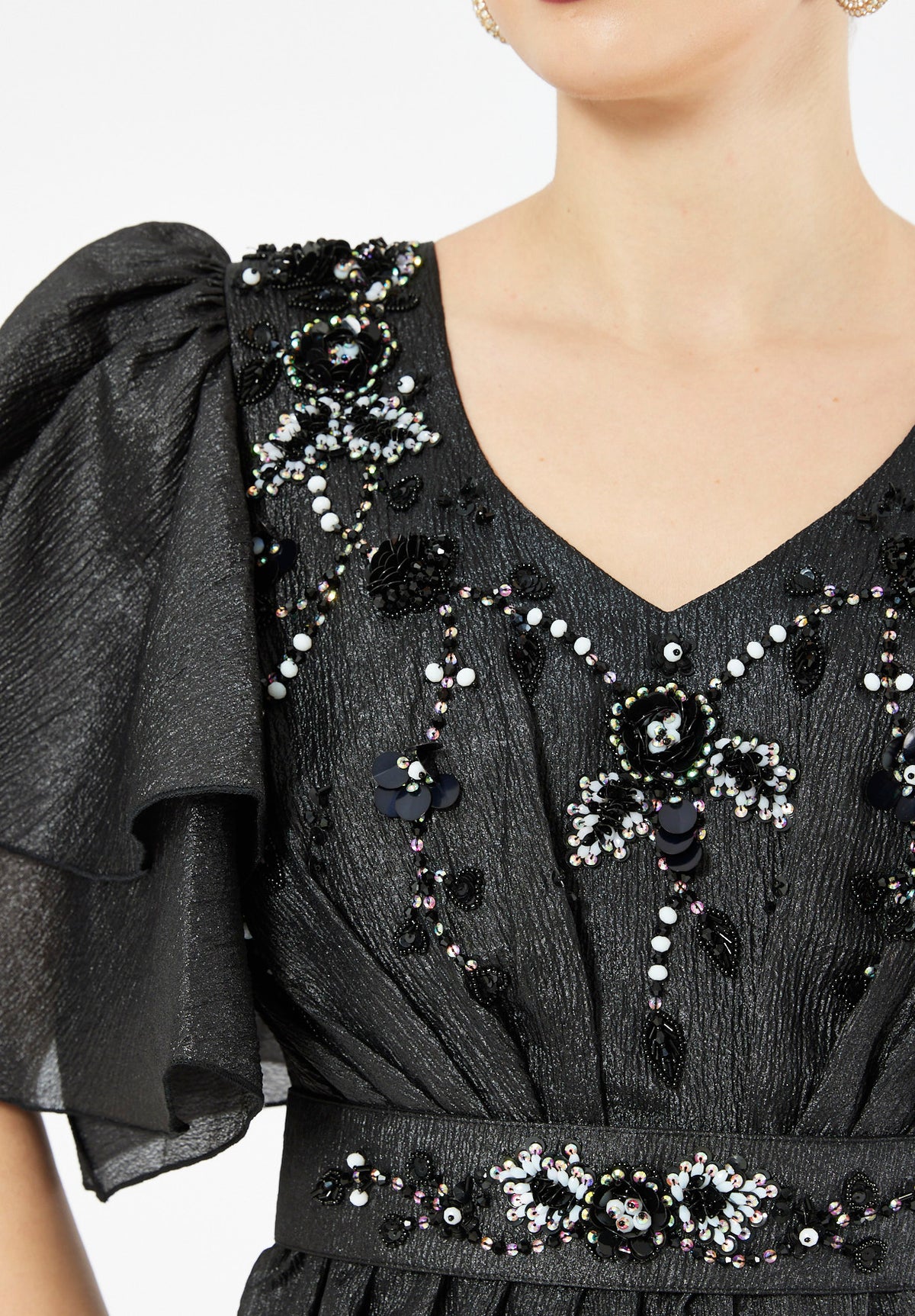 Embellished Tiered Sleeve Gown