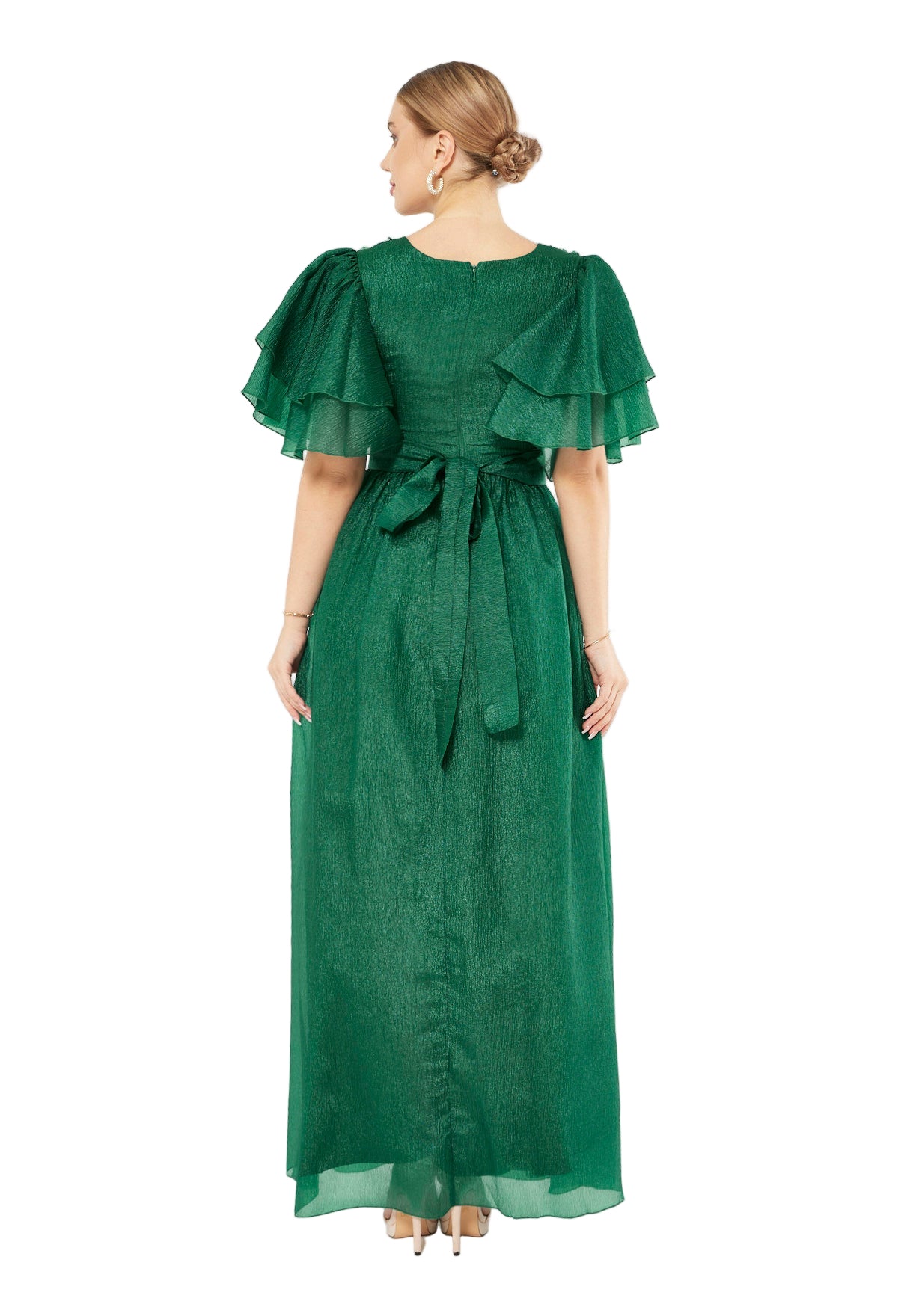 Layered Sleeve Embellished Petal Gown