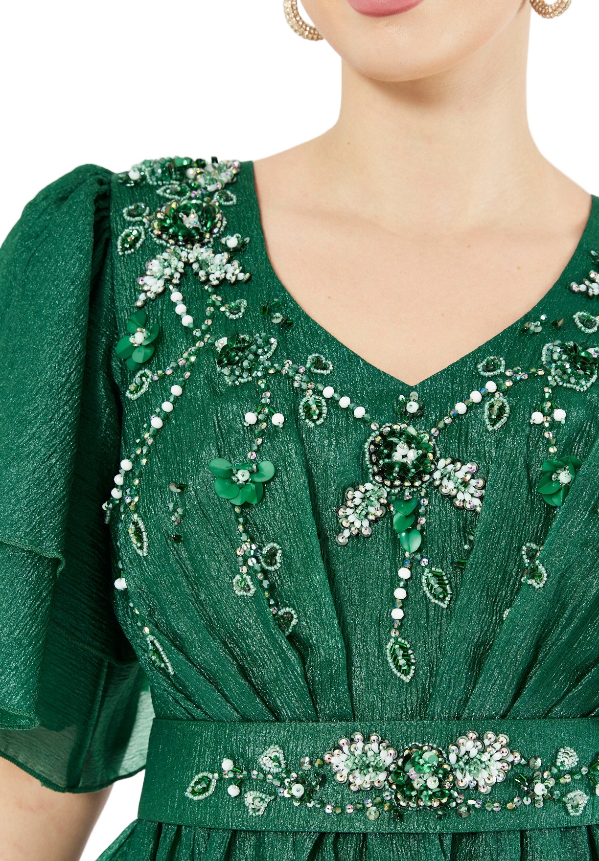 Layered Sleeve Embellished Petal Gown