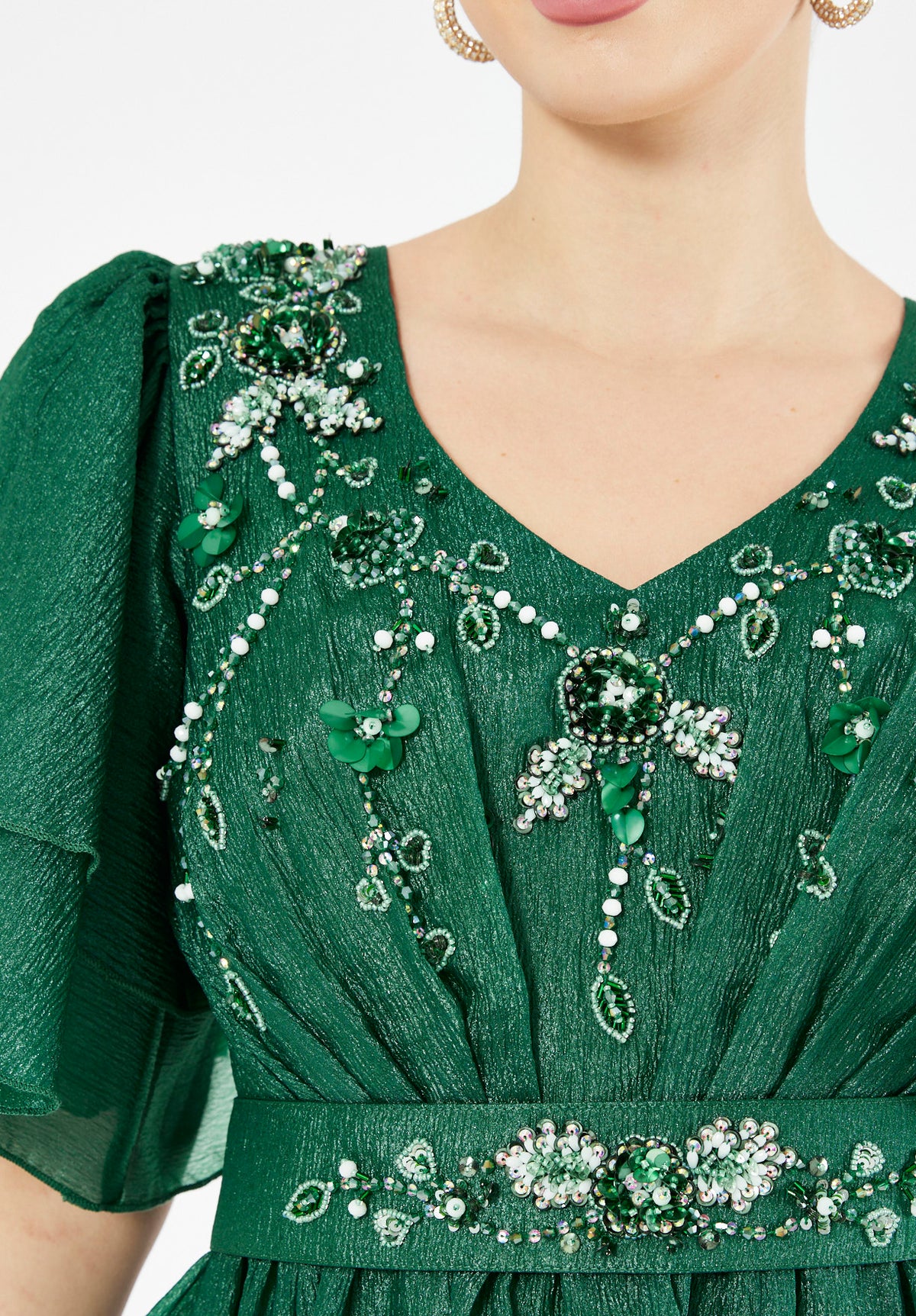 Embellished Tiered Sleeve Gown