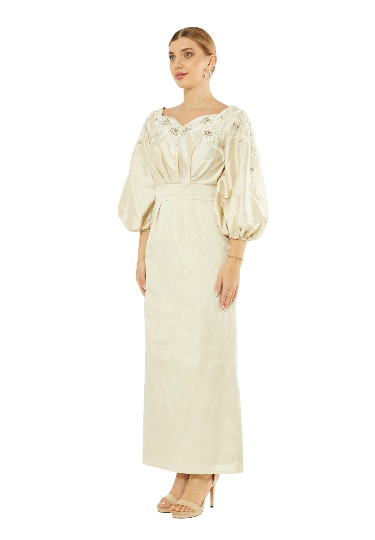 Bloom Grace Embellished Puff Sleeve Gown