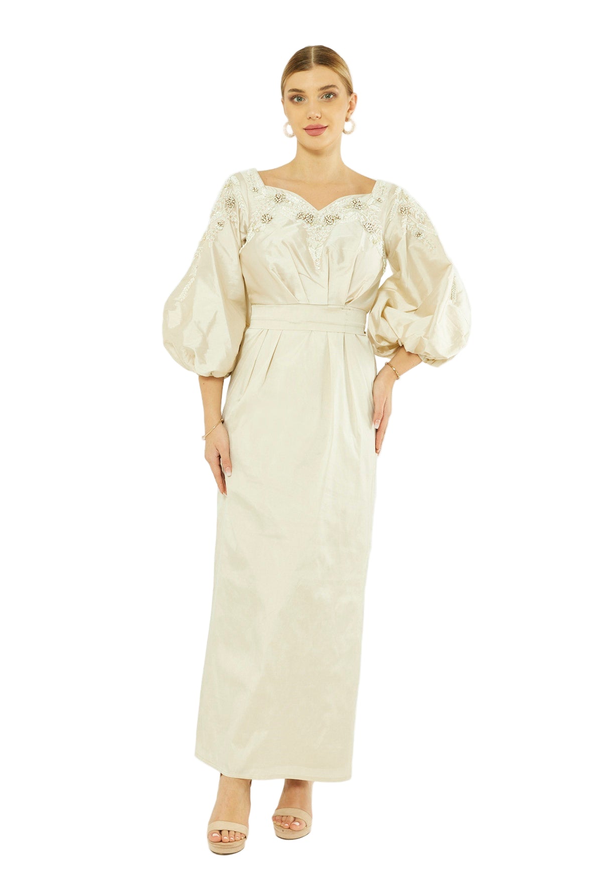 Bloom Grace Embellished Puff Sleeve Gown