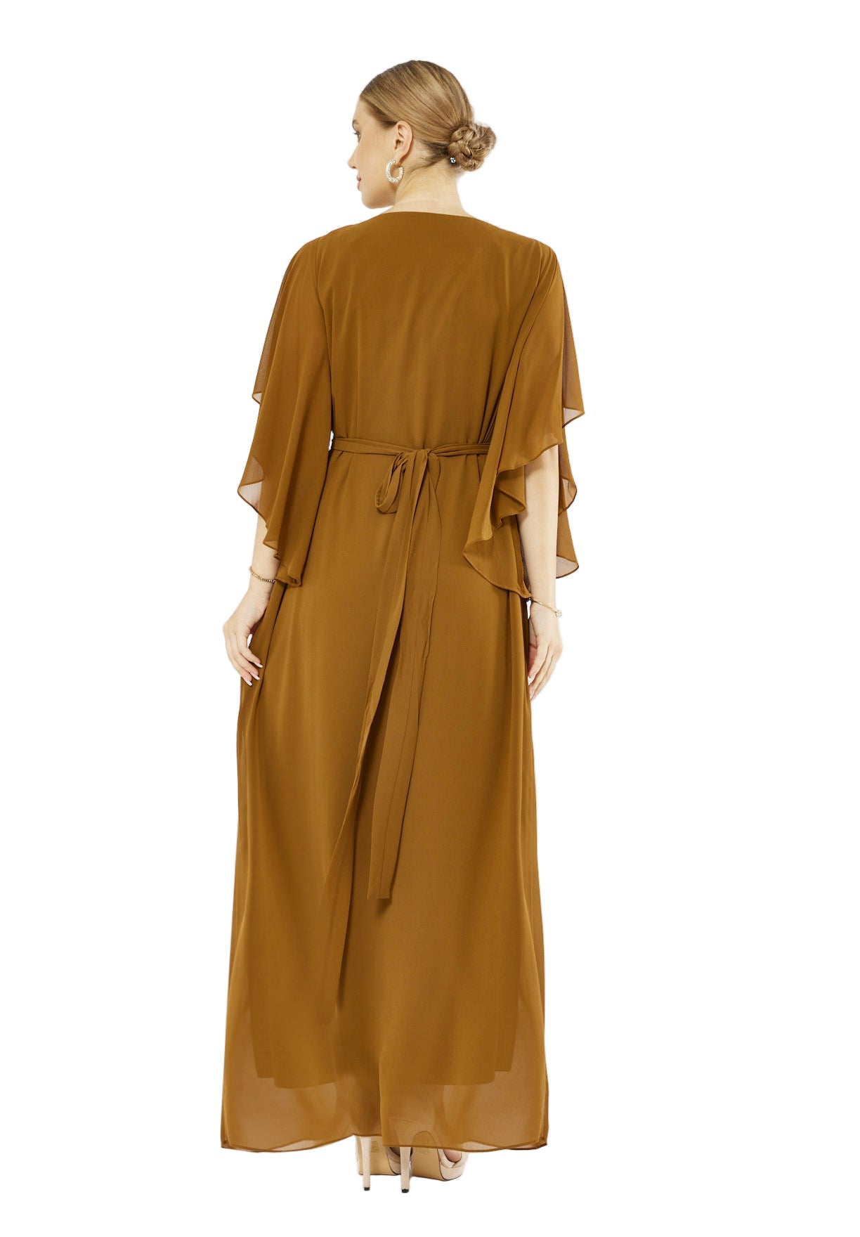 Meadow Bloom Chiffon Cape Gown