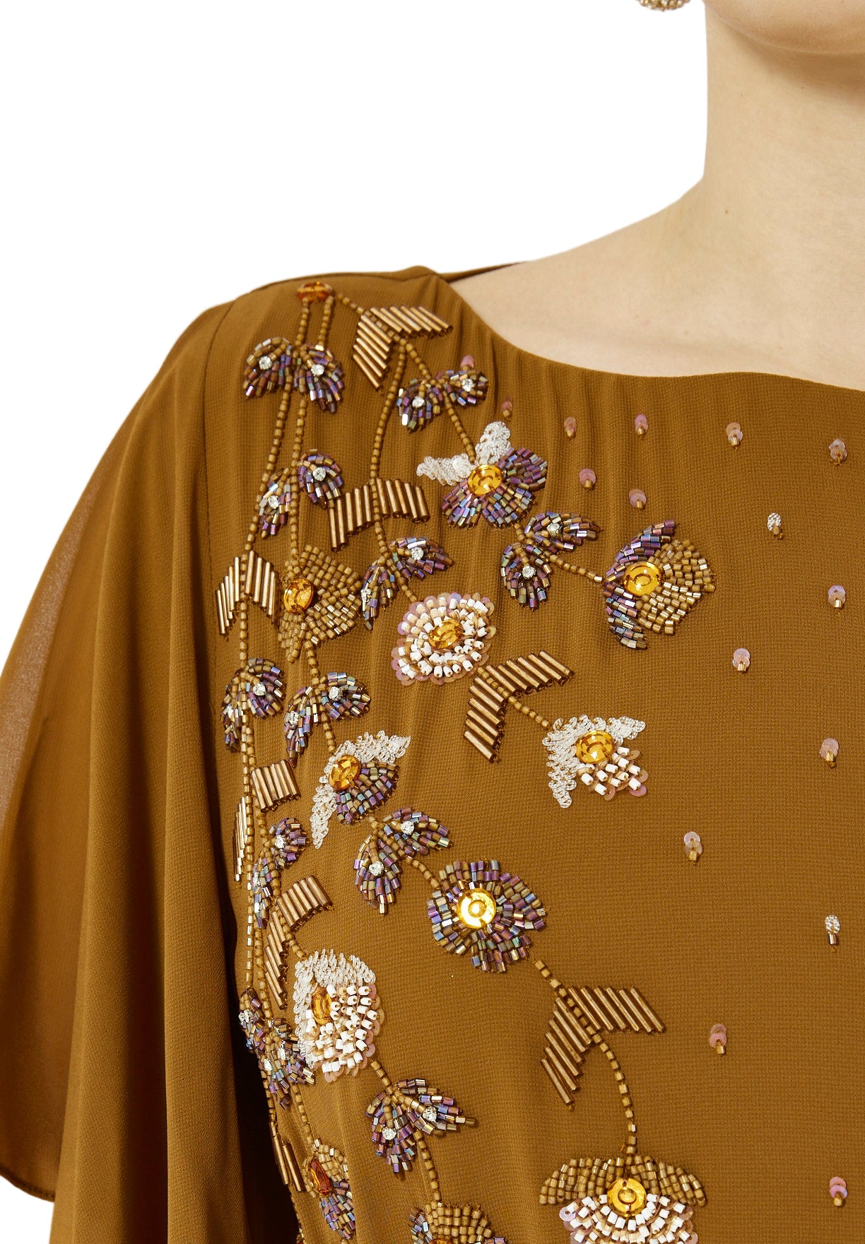 Meadow Bloom Chiffon Cape Gown